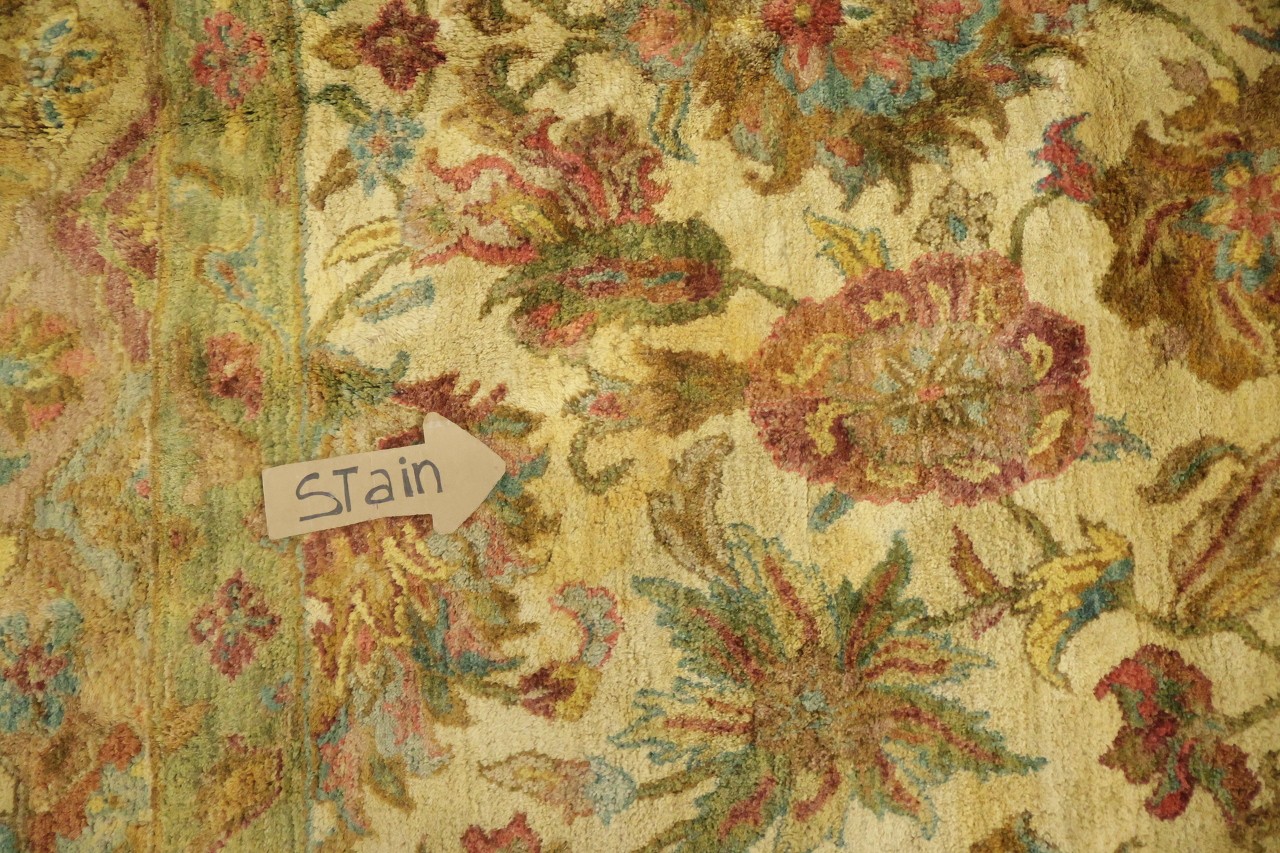 Agra Oriental 9×14 Large Wool Rug All-Over Beige & Gold Tones