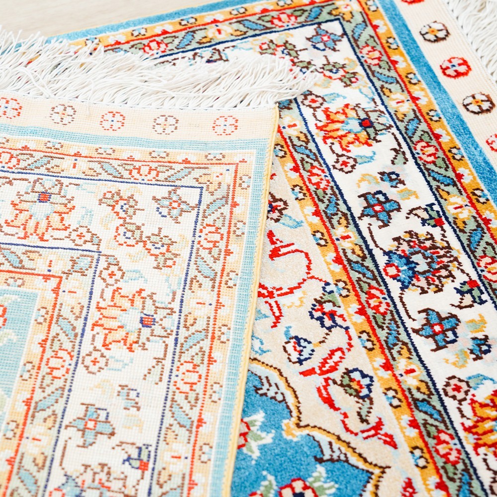 Zhiyi 2x3ft Handmade Silk Rug Blue Hand-knotted For Prayer Tapestry Carpet 866A