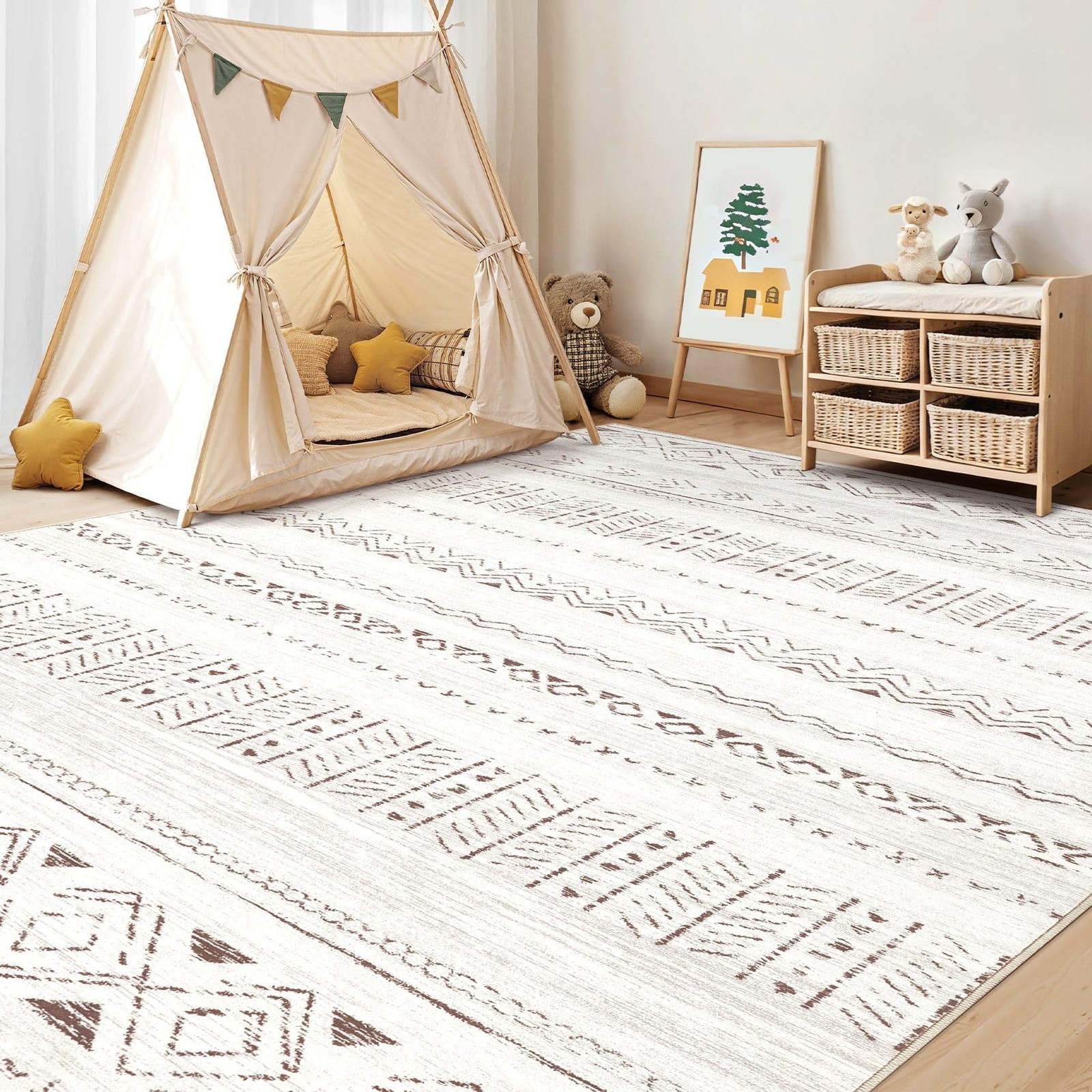 cotiled 5×7 Area Rugs Living Room 5′ x 7′ (Rectangular), Light Brown/Cream