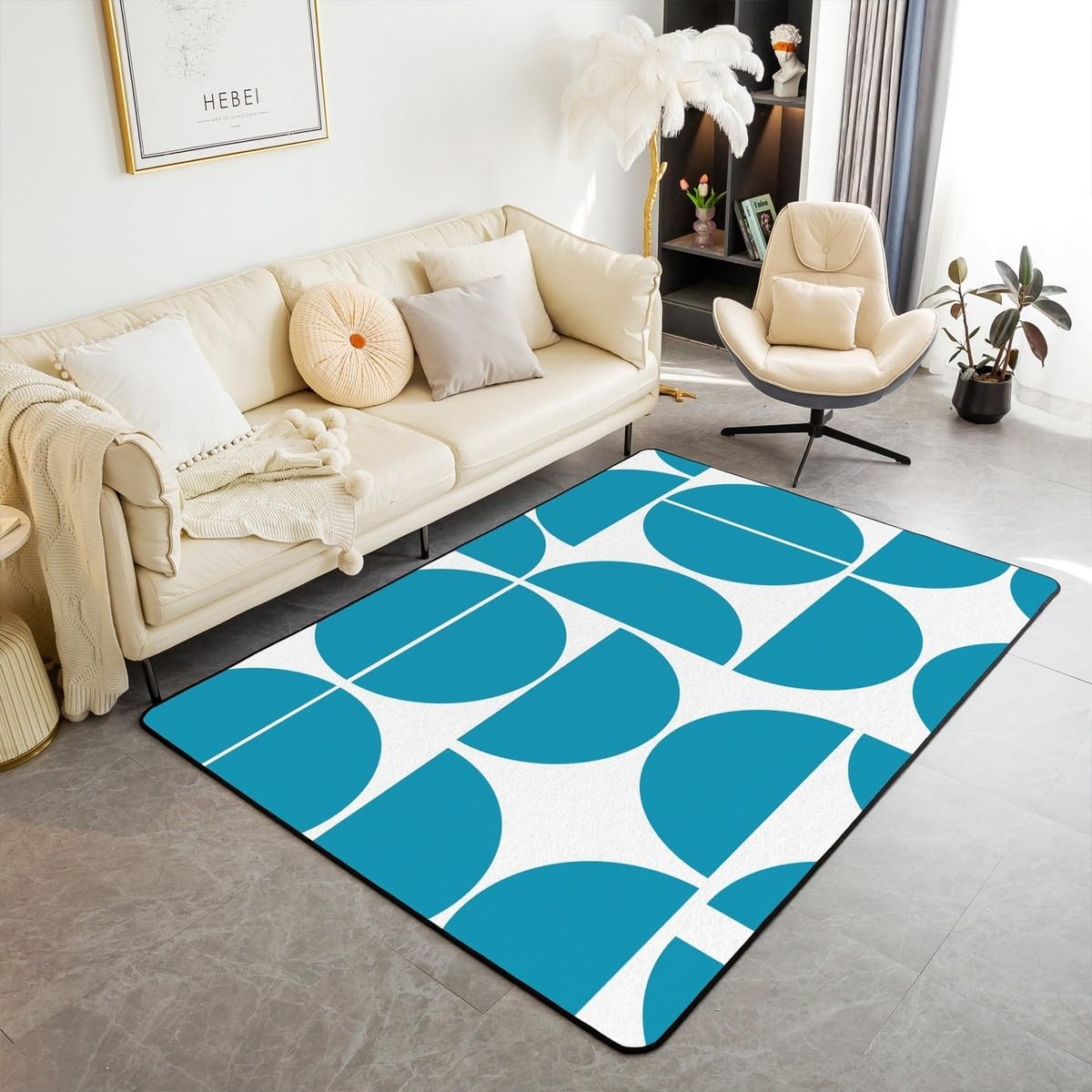 Erosebridal Retro Light Blue Area Rug Modern Mid Century Living Room Rugs Are…