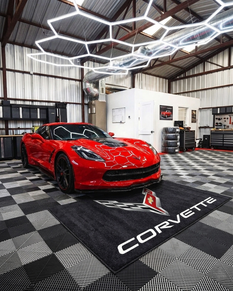Corvette Logo Area Rug Custom Automotive Carpet Garage Decor Man Cave Gift