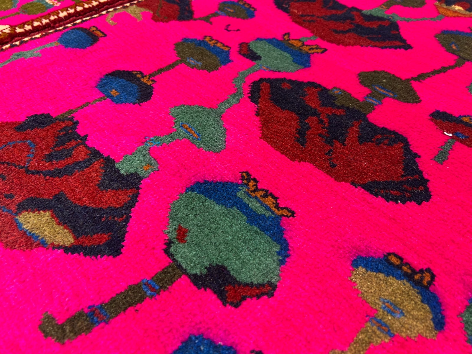 2×2 Set of 2 Afghan Poppy Rugs Handmade Wool Pink Opium Floral Tribal Carpets