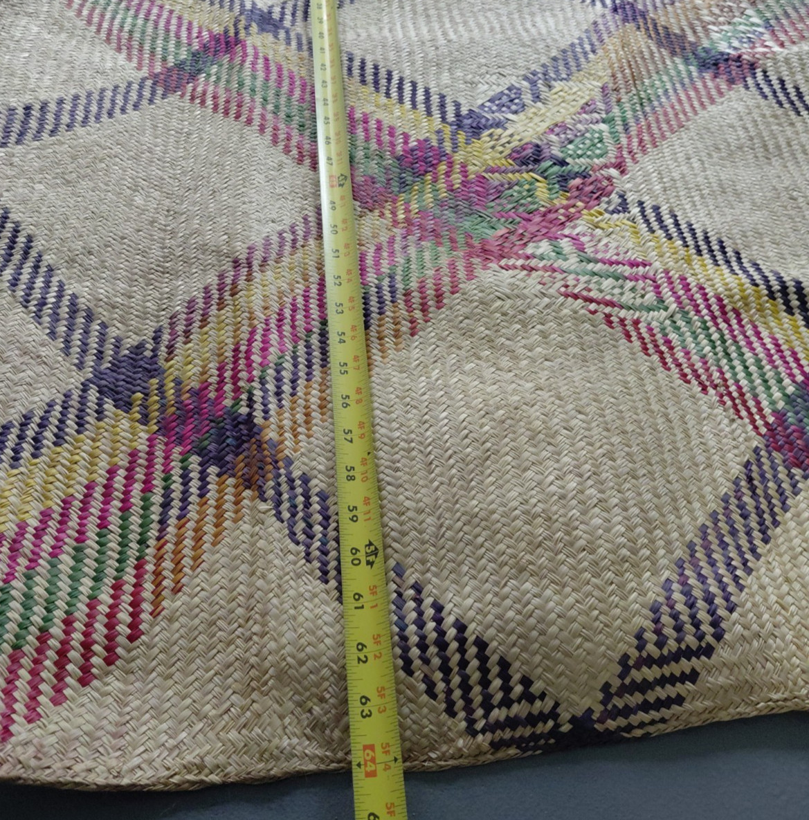 Straw Rug Handwoven Palm Organic Mat Bed Roll Bright Weave Vintage 32X64 Boho
