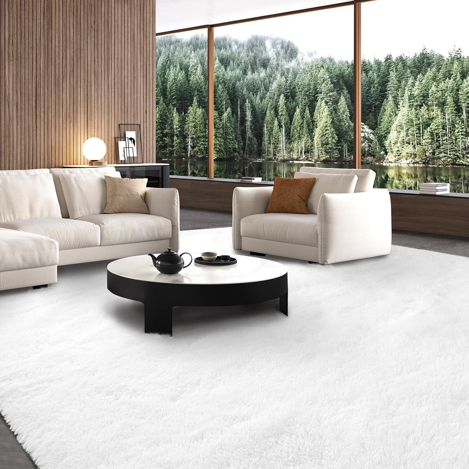 Grey Area Rug for Living Room: Indoor Ultra Soft Shag Plush Rugs for Bedroom – N