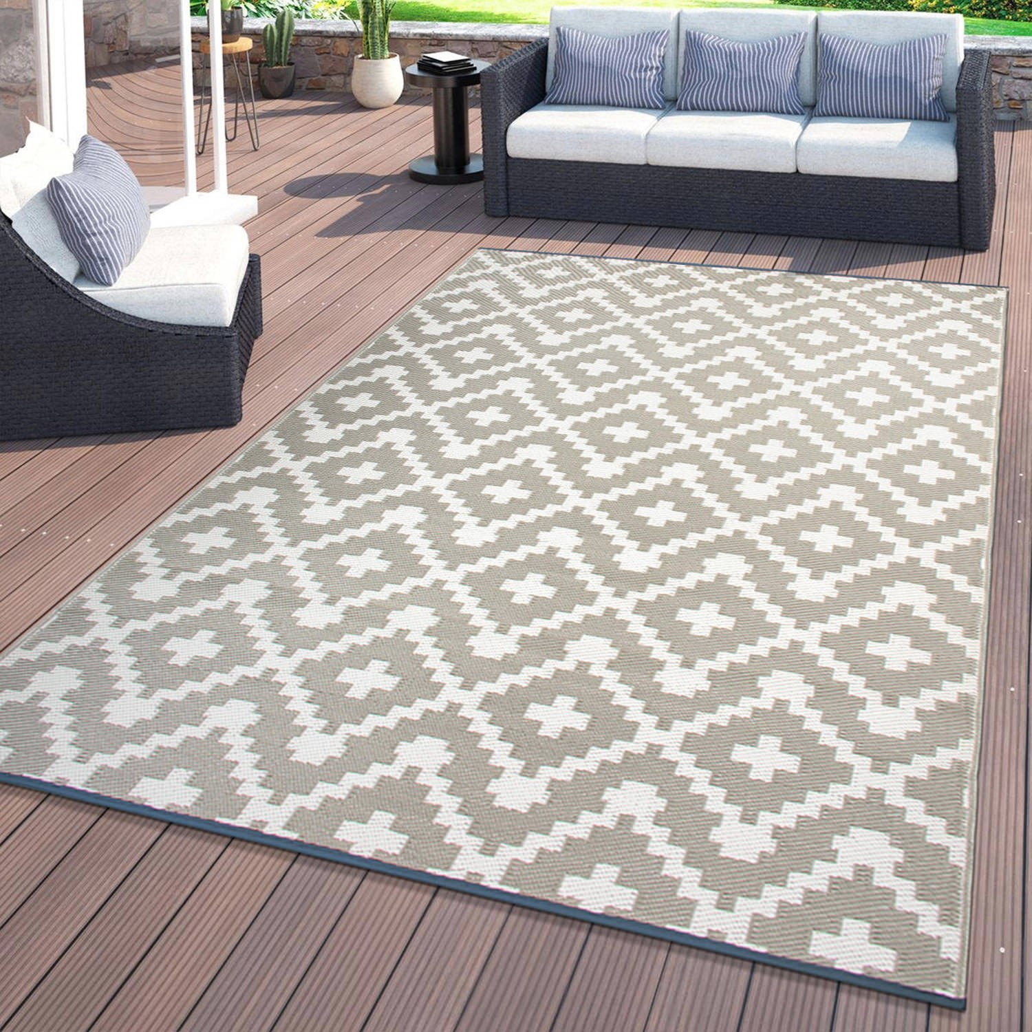 Rugshop Indoor Outdoor Rugs Trellis Geometric Reversible Plastic Patio Rugs 3×5