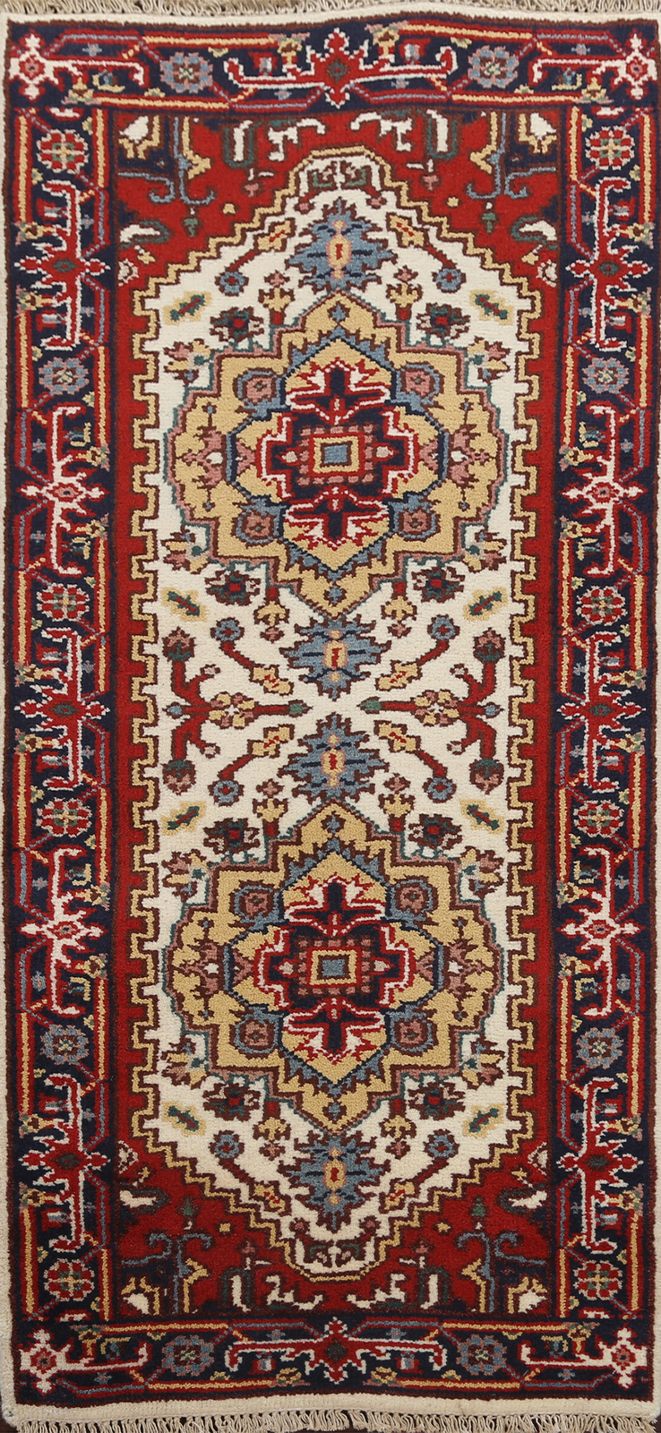 Ivory Heriz Serapi Indian Hand-Knotted Accent Rug 3×6 ft