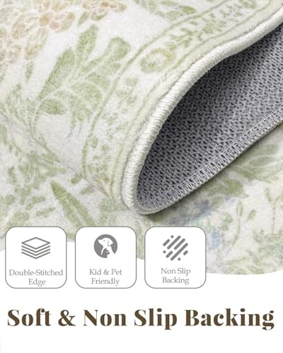 Sage Green Boho Area Rugs for Bedroom Aesthetic 8×10 – Washable Floral