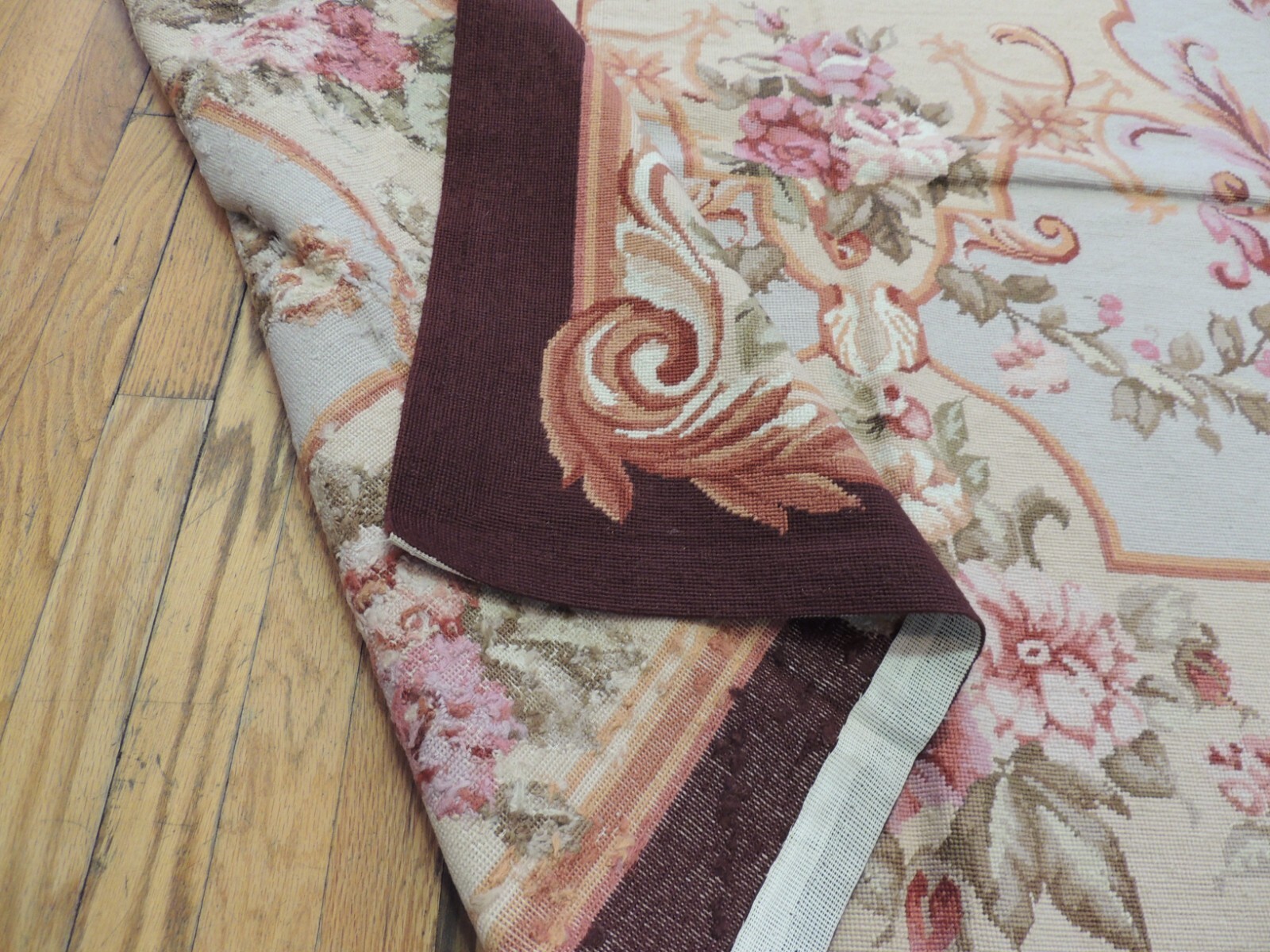6×9 French Aubusson Needlepoint Medallion Floral WOW Burgundy Red Yellow Gray