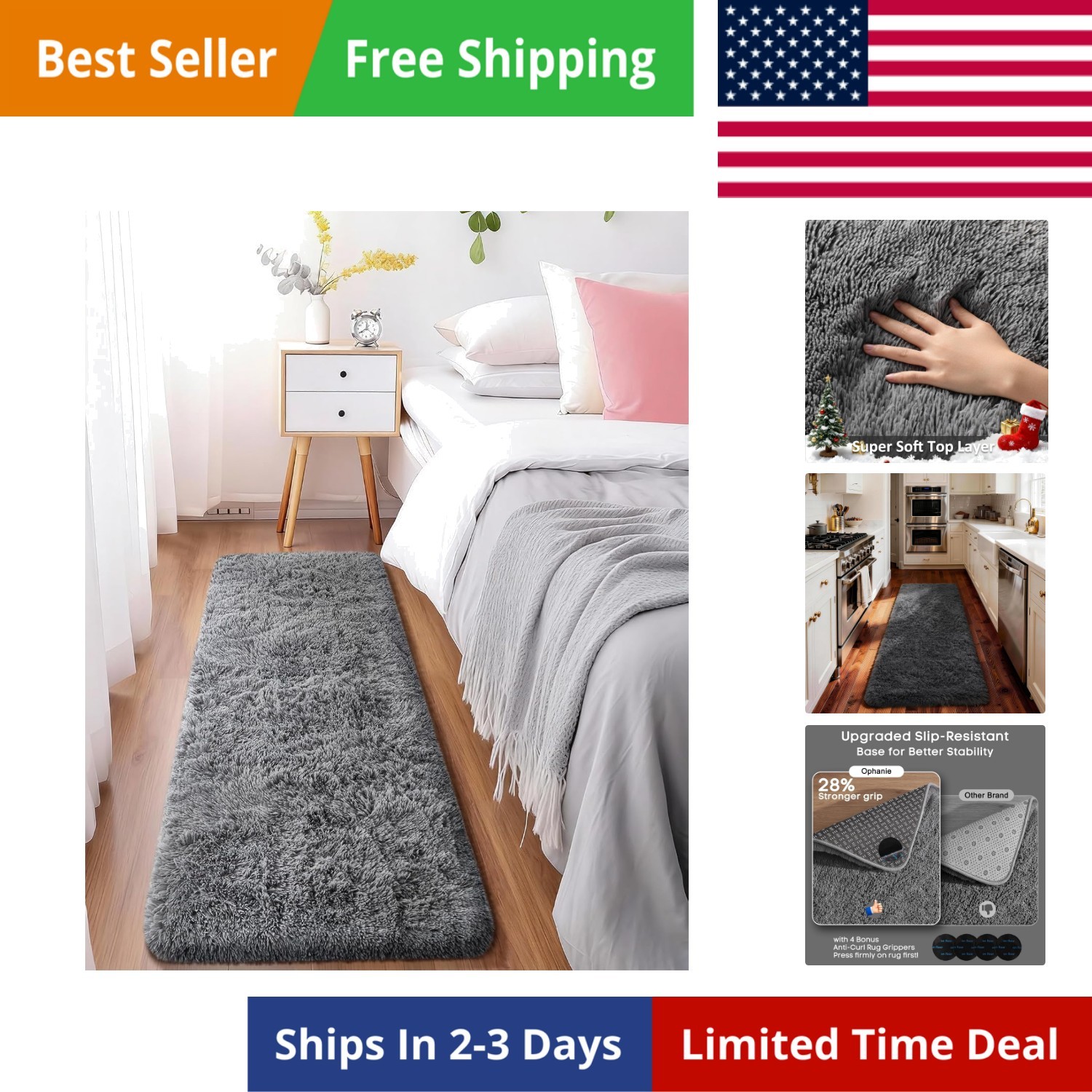 Runner Rug for Hallway, 2×5 Upgrade Non-Slip Fluffy Soft Bedside Rugs, Bedroo…