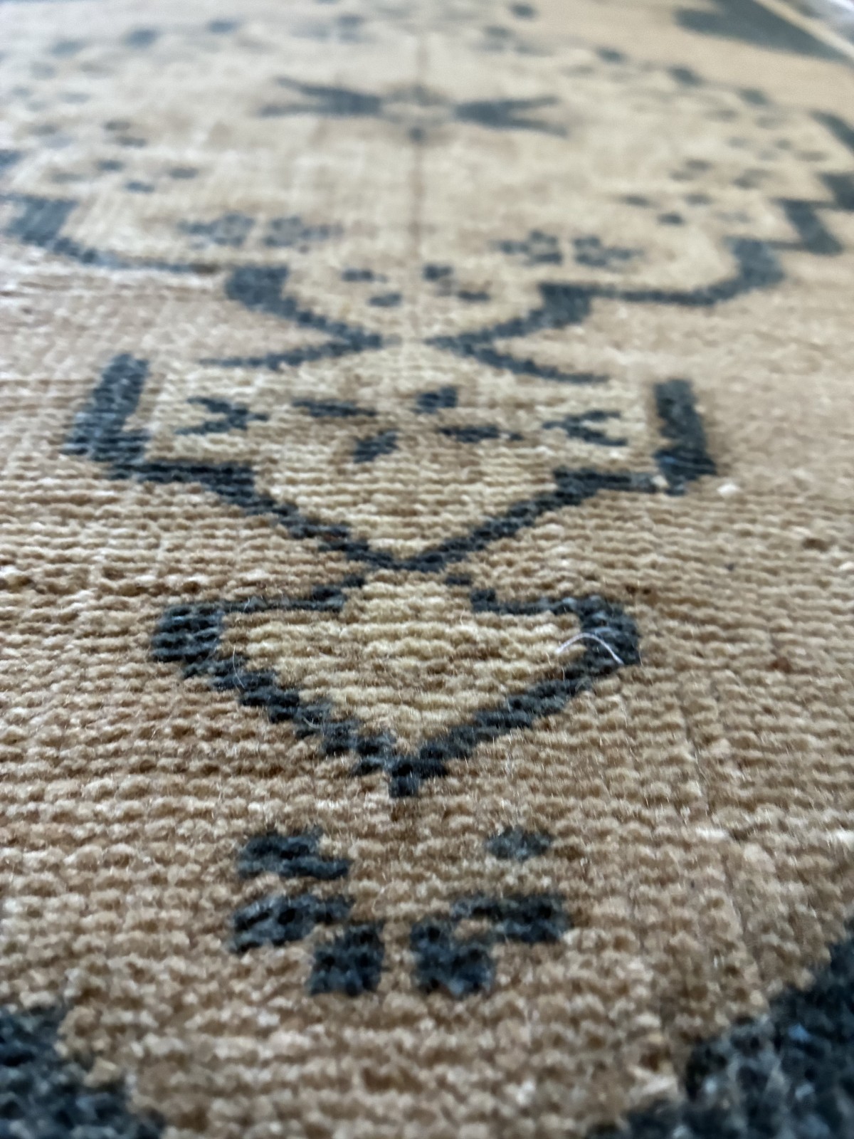 Organic Modern Oushak Rug 2×3 Navy Blue Beige Wool Hand Knotted Small Mat