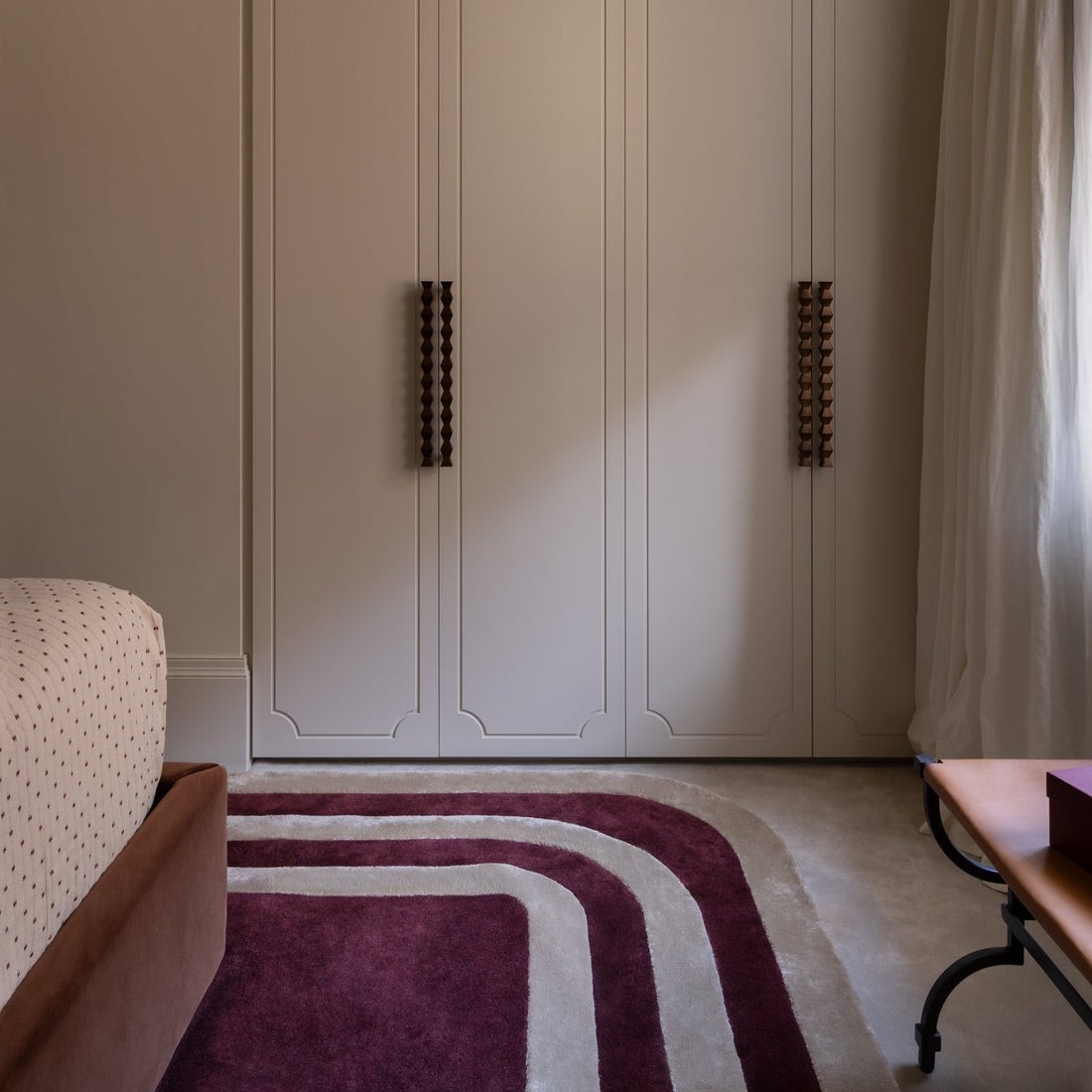 Hand-Tufted Burgundy Wool Area Rug Scandinavian Modern Living Room, bedroom rug