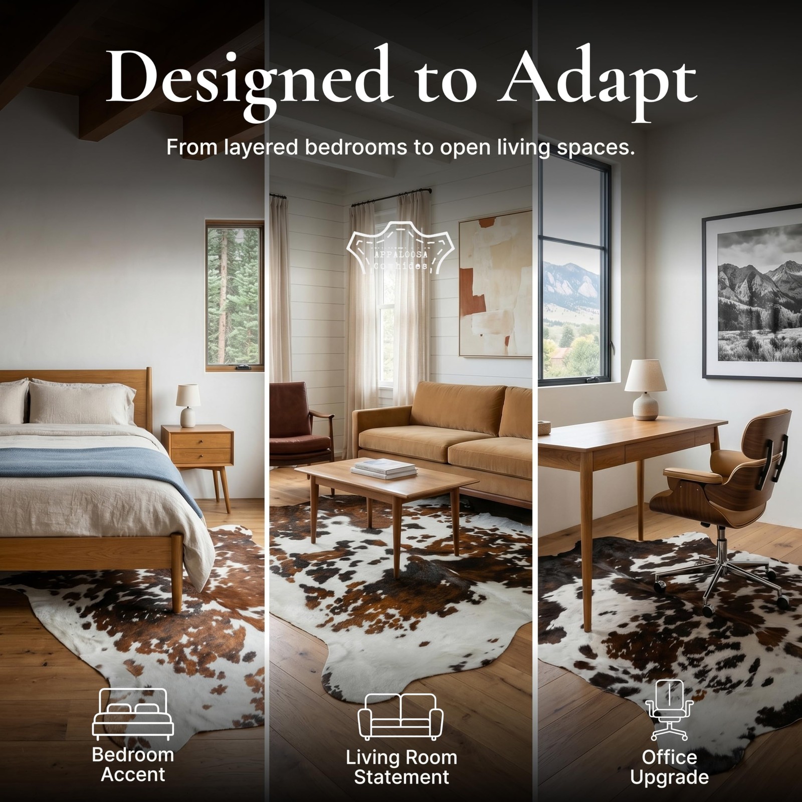 Appaloosa Cowhides Luxury Cowhide Rug 5×7 ft – 5′ x 7′, Original Tricolor