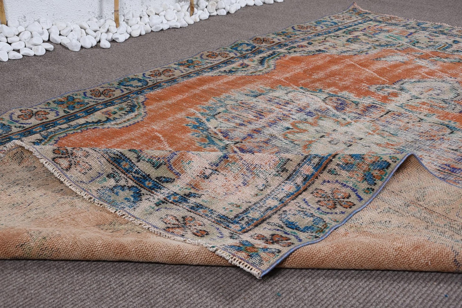 Turkish Vintage Rug 5,4×9,2 ft (164×281 cm), Orange Camouflage Wool Rug