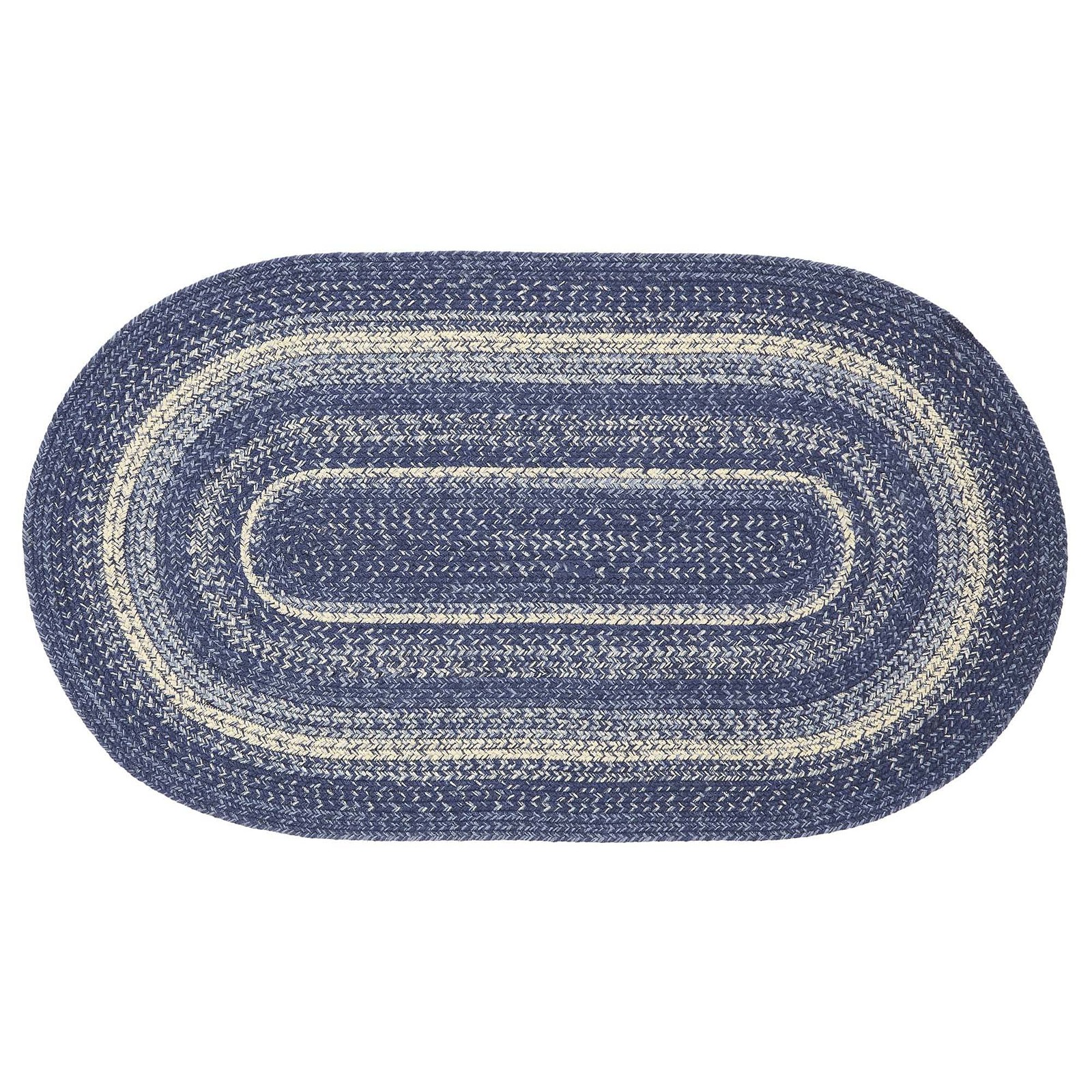 VHC Brands Great Falls Blue Rug with PVC Pad, Jute Blend, Oval , Blue White, 27x
