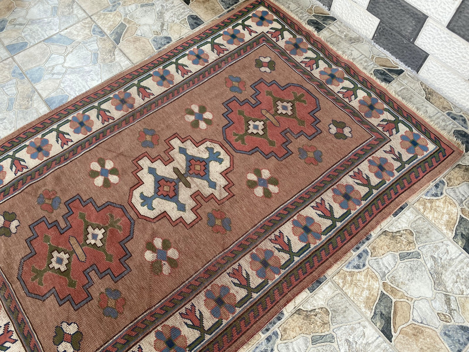 Turkish Kurdish Vintage Rug | 4.3 x 6.5 ft | Handwoven Anatolian Tribal Geometri