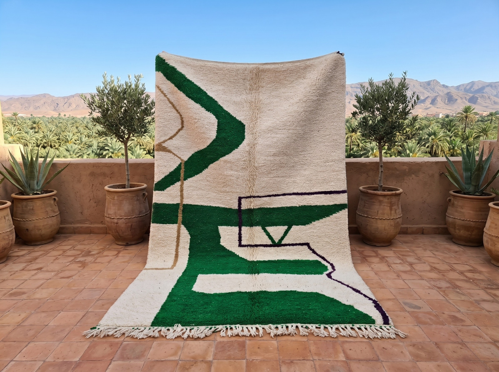 Handmade Moroccan Berber Wool Rug Beni Ourain Style Green Boho Area Rug Custom