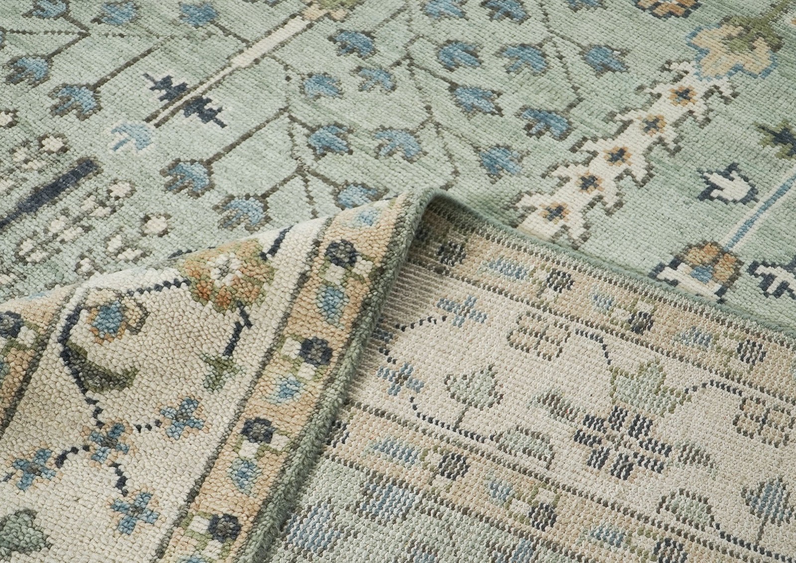 10×14 Hand Knotted Wool Celadon Oushak Transitional Rug