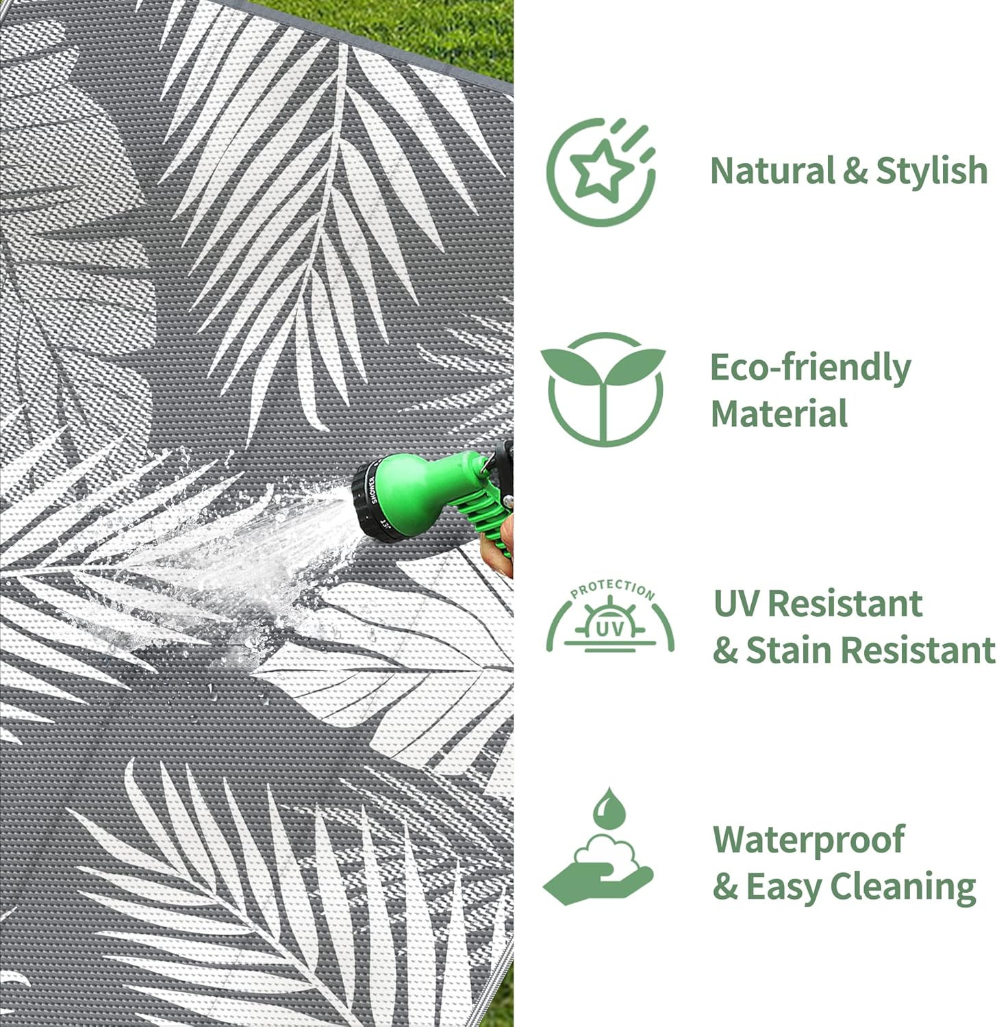 Outdoor Rug, Waterproof Plastic Rugs for Patio, 4’x6′ Grey White | Outside Large