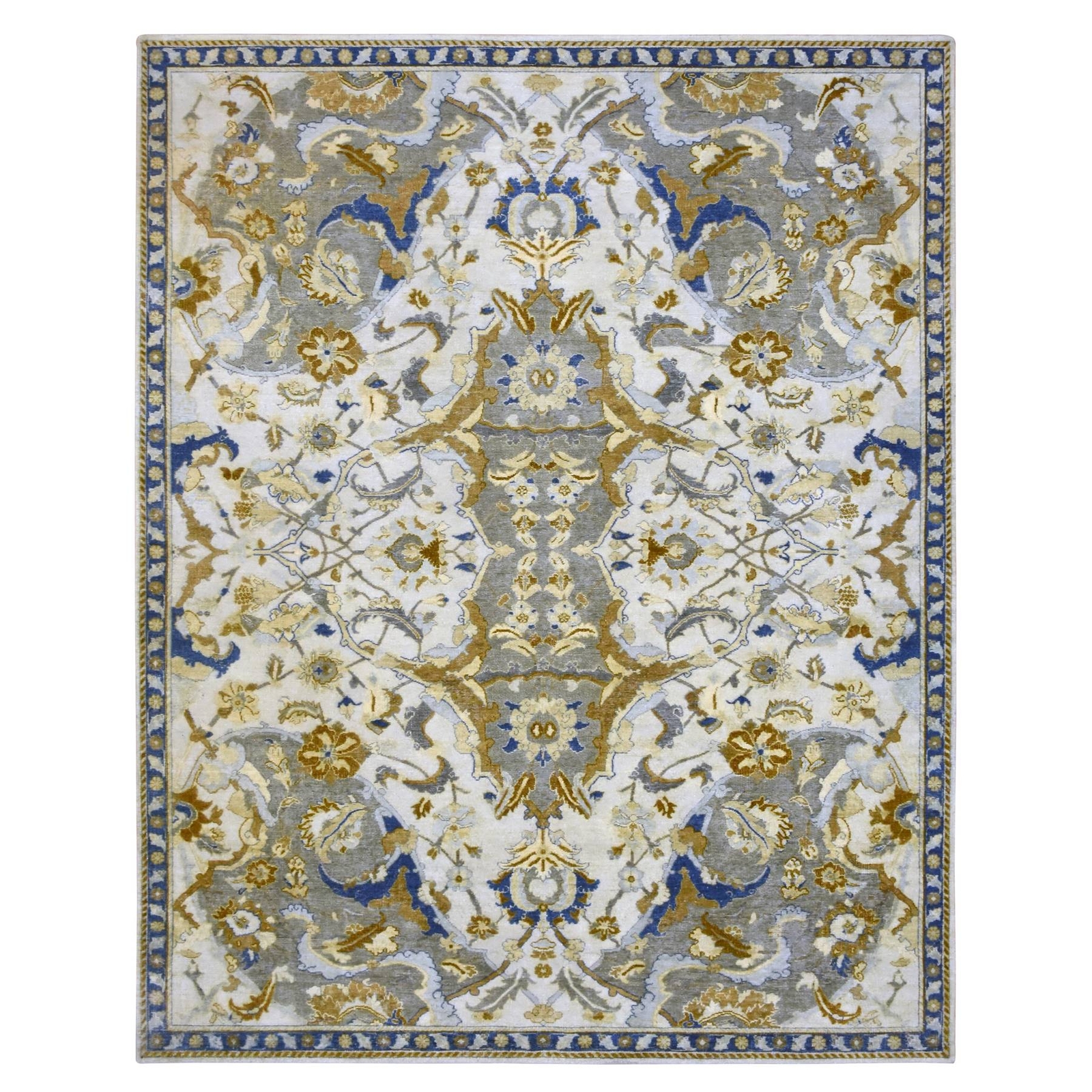 8’1″x10’2″ Ivory Zoroastrian Ispahan Inspired Hand Knotted 100% Wool Rug R75472
