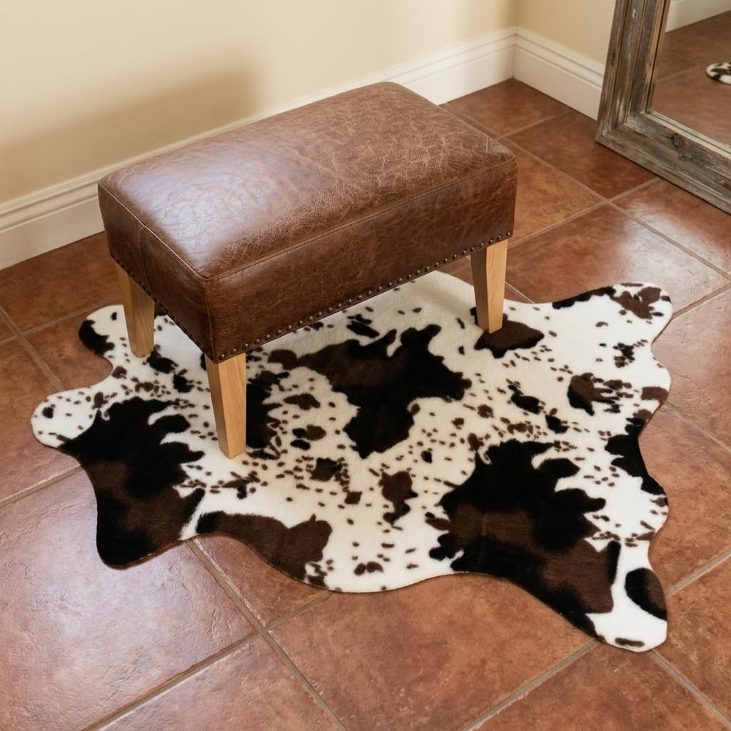 Cow Print Faux Cowhide Rug 2’6″X3’7″, Western Small Area Decor | Fits Bedroom,Va