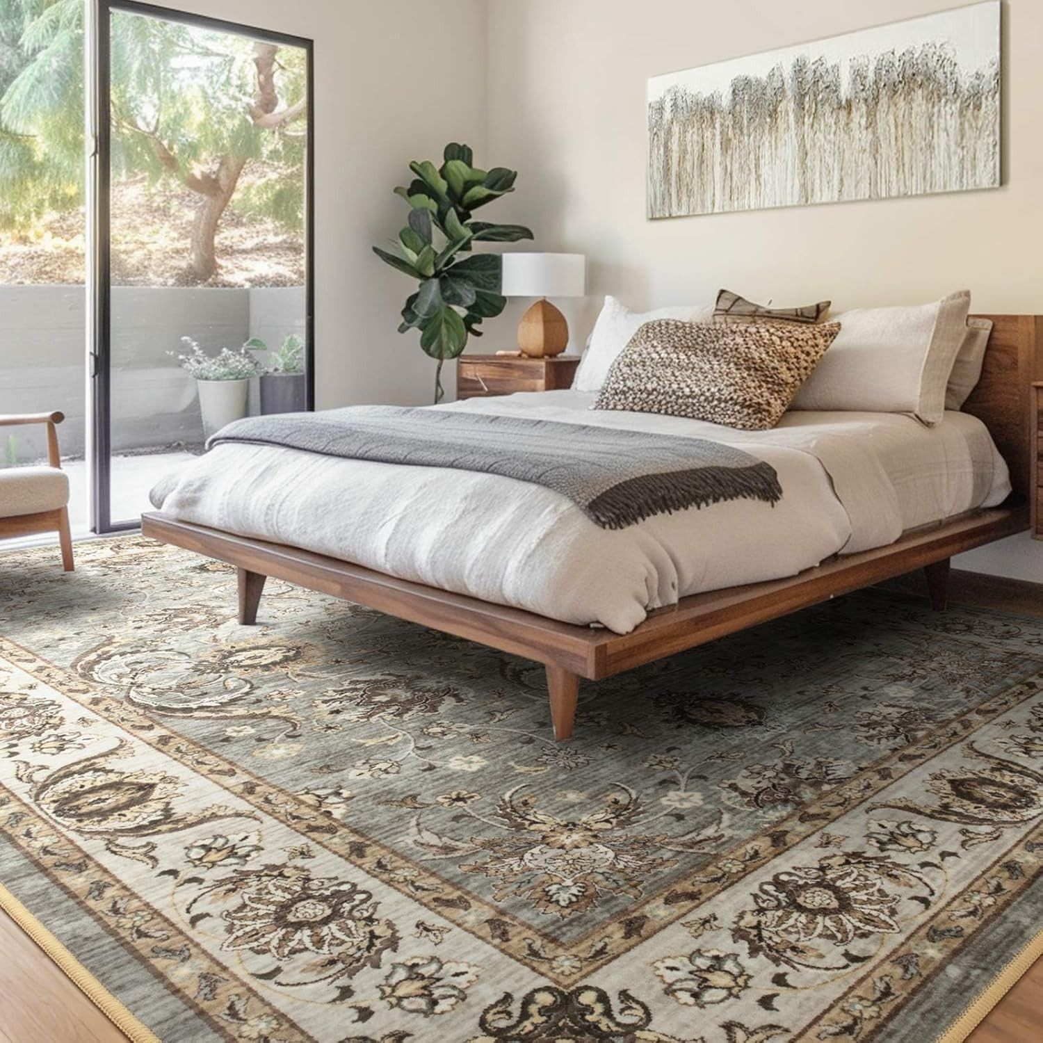 8X10 Ft Extra Large Washable Area Rugs for Living Room, Thin Floral Vintage Prin