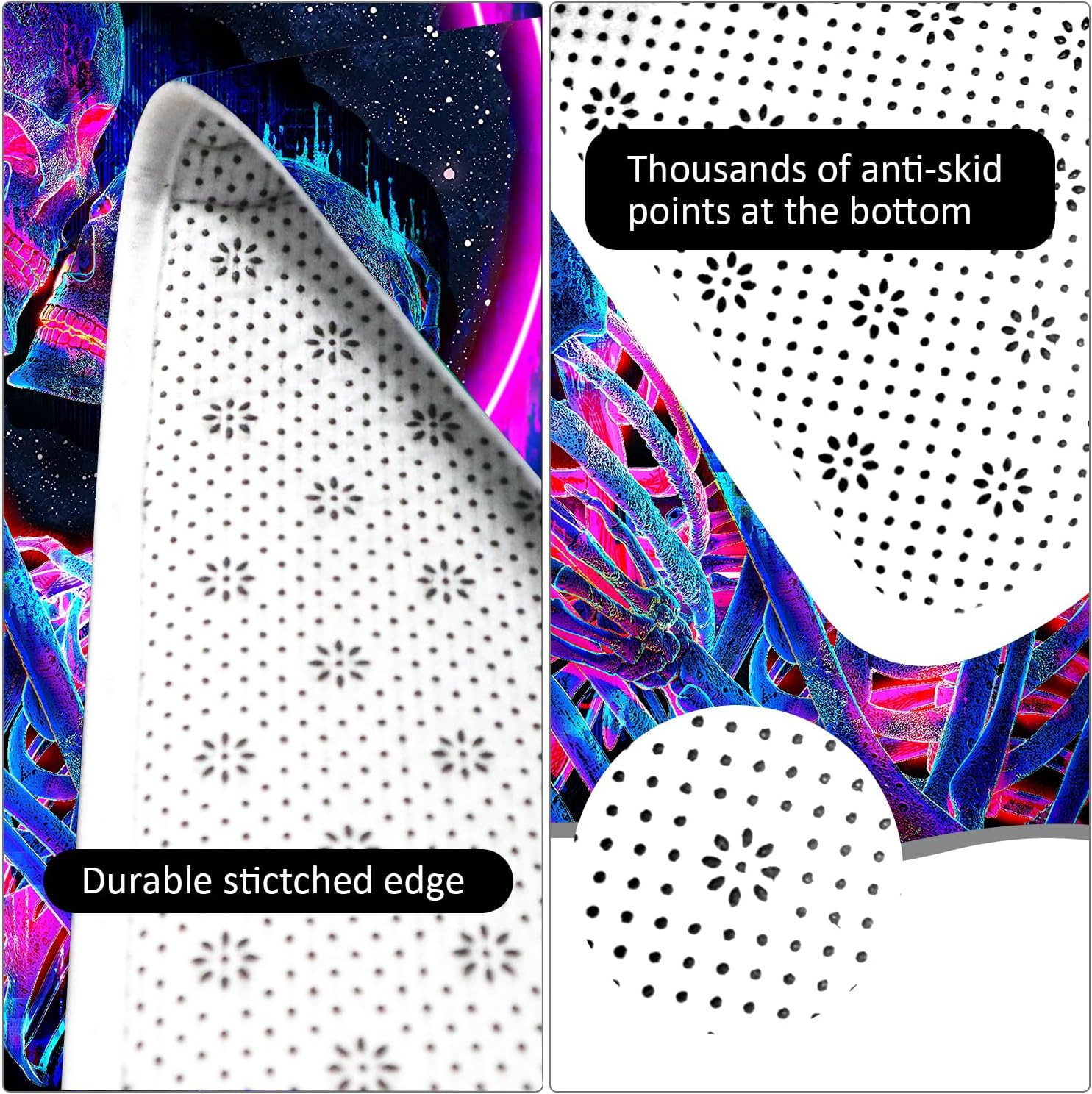 Glow in the Dark Skull Area Rug – Neon Couple Skeleton Carpet 70×47 Inch