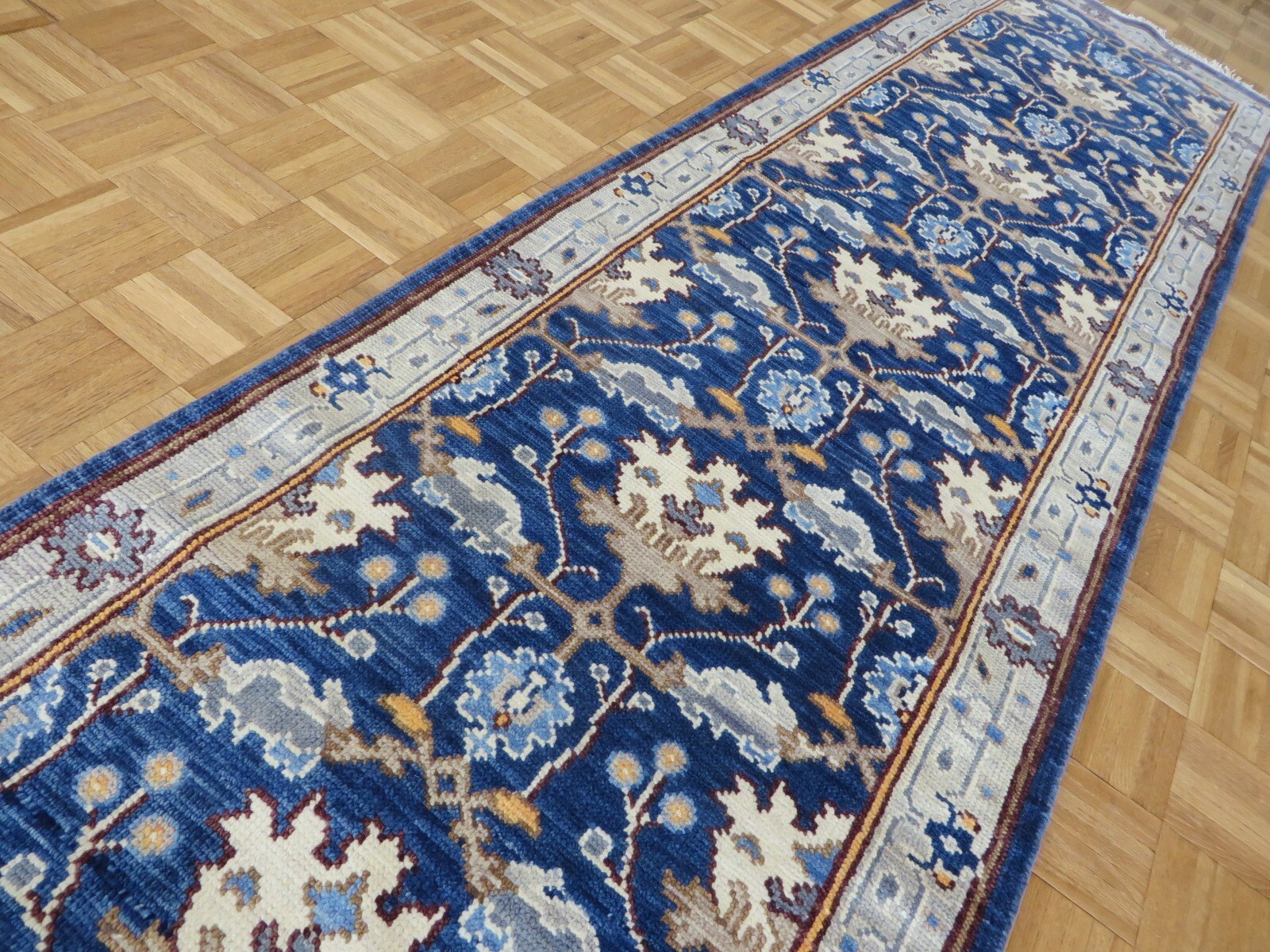 3 x 16’1 Runner Hand Knotted Navy Blue Oushak Oriental Rug G13126
