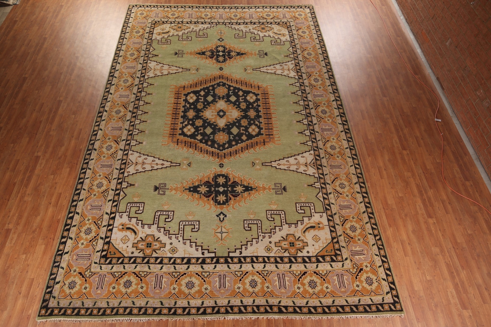 Geometric Viss Indian Tribal Hand-knotted Palace Rug Sage Green 12×18 ft.