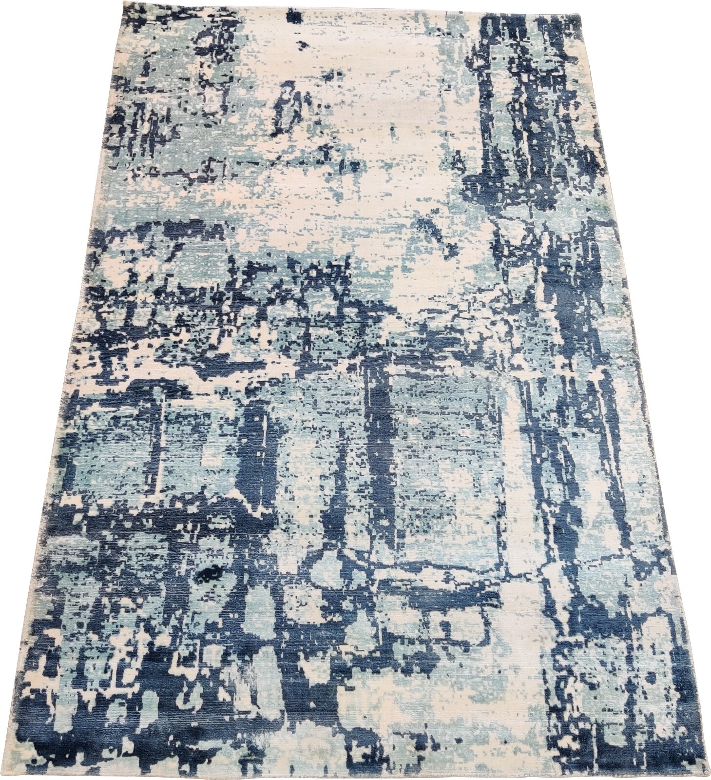 Modern Handmade Area Rug for Kids 100% Viscose Blue Iceberg Abstract 4×6 ft