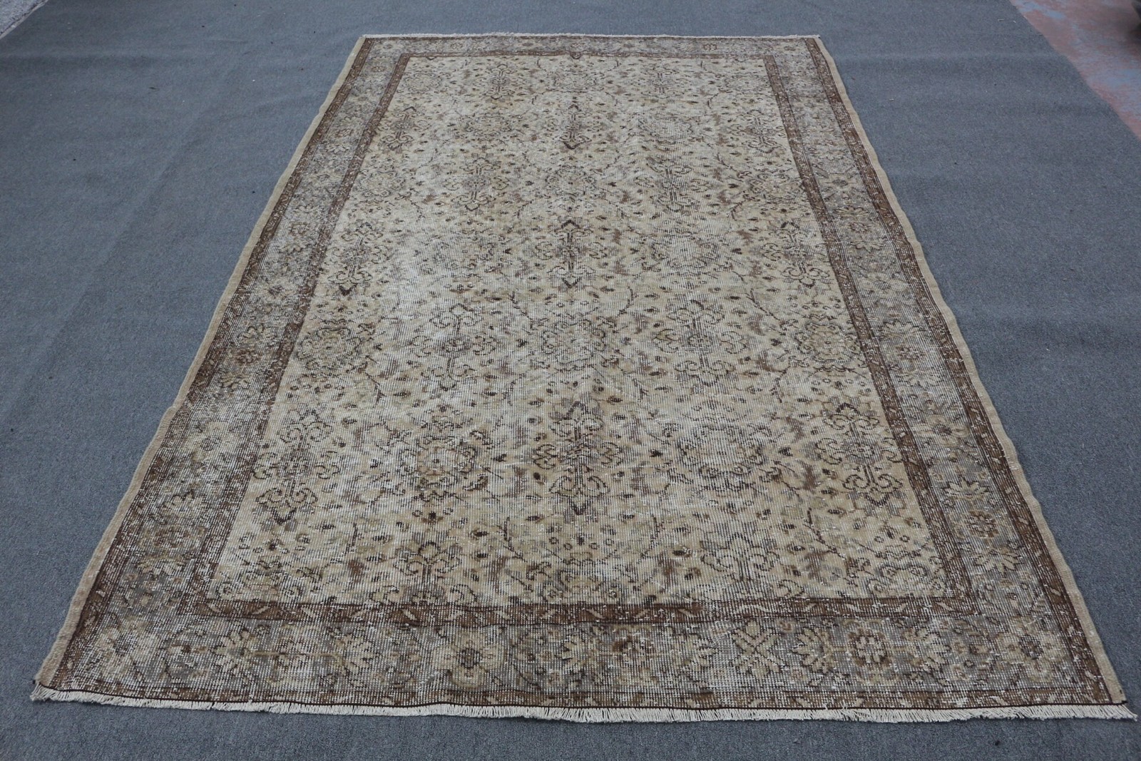 Vintage Large Rug, 5,7×8,6 ft Turkish Rug, Brown Oriental Wool Rug