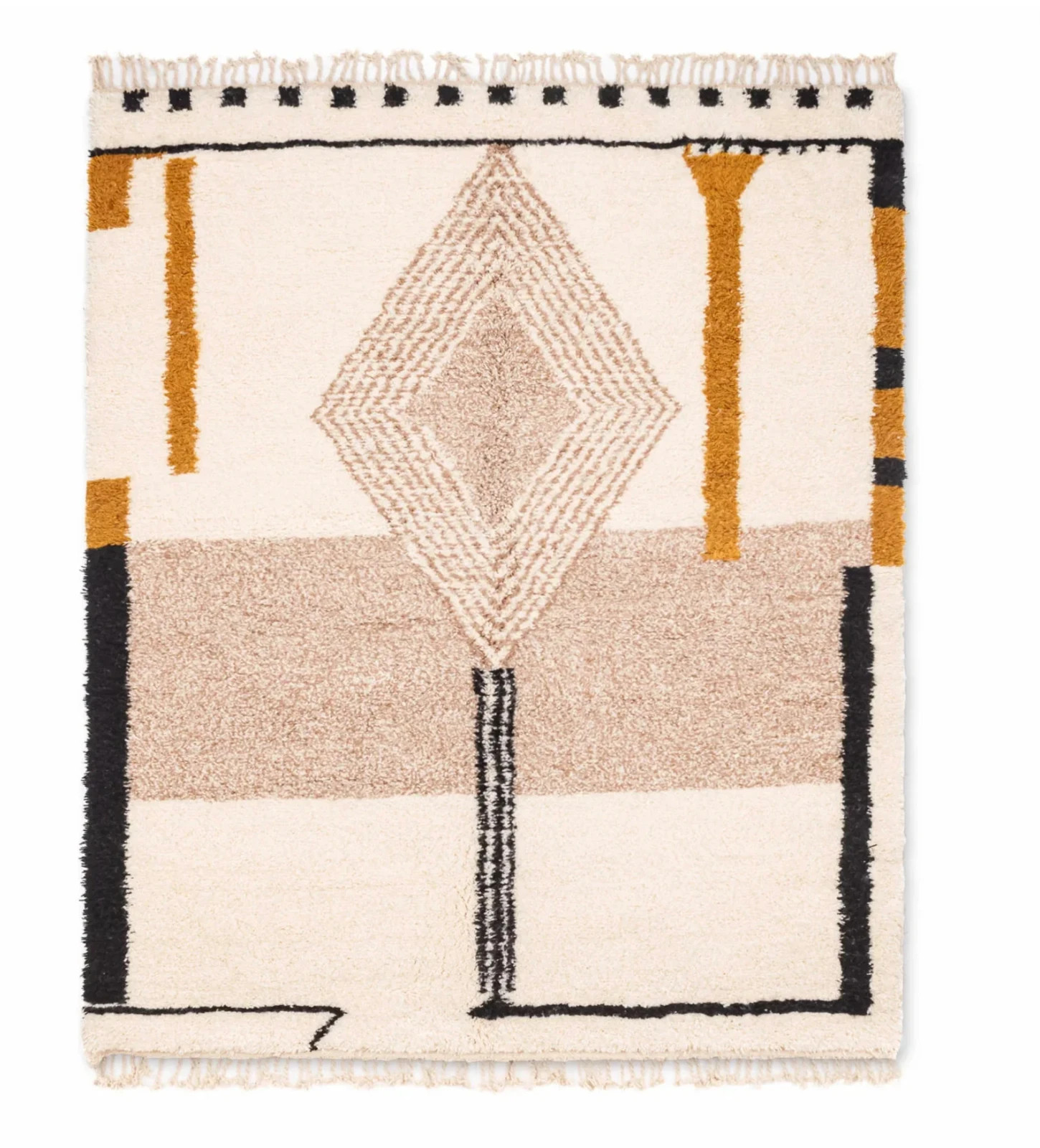 Rug for living room, Handmade Moroccan Wool Rug, Ivory and Brown Berber Carpet