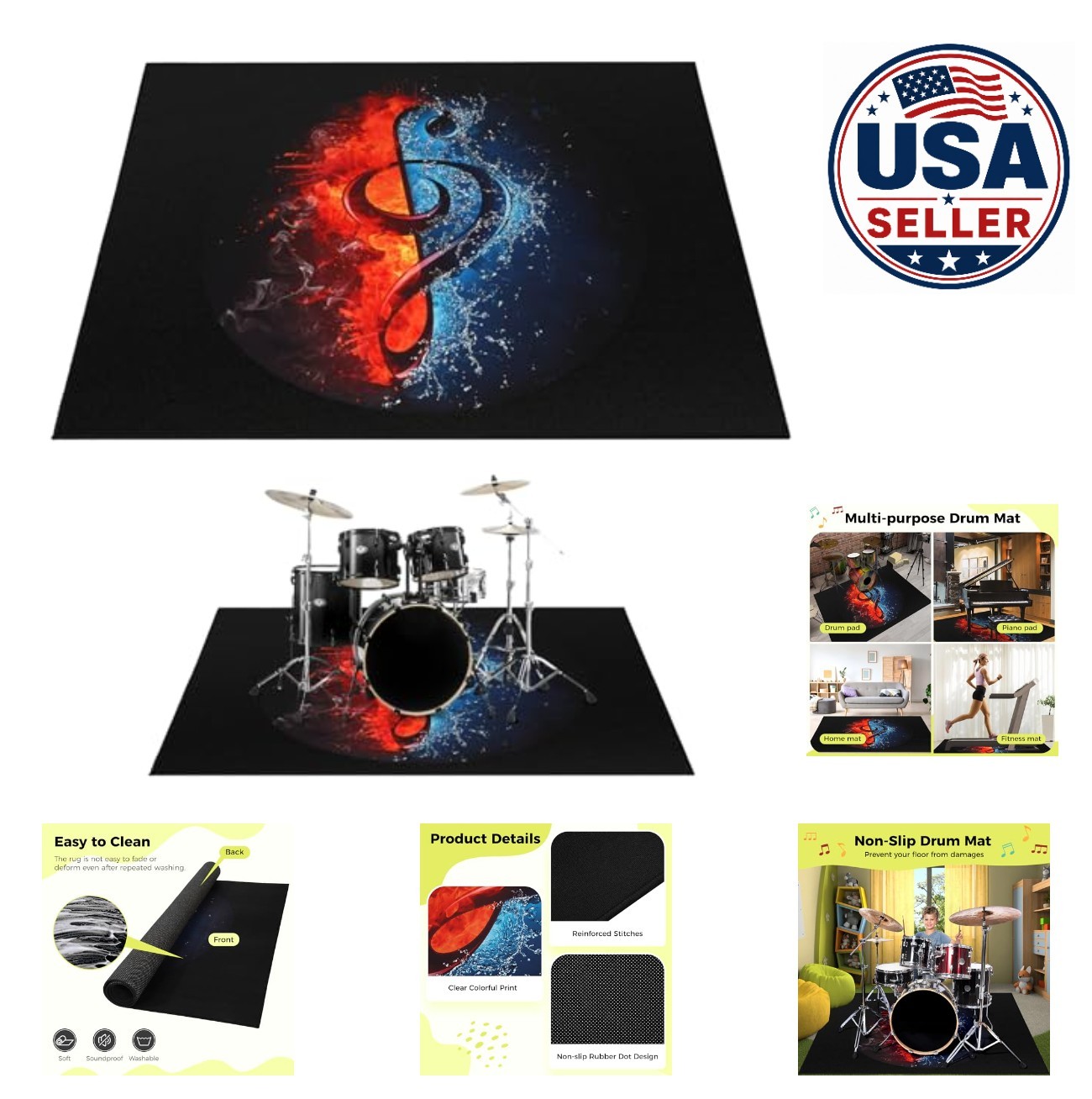 Drum Rug Mat 47×63 Inch Soundproof Floor Protector Polyester for Electric Jazz