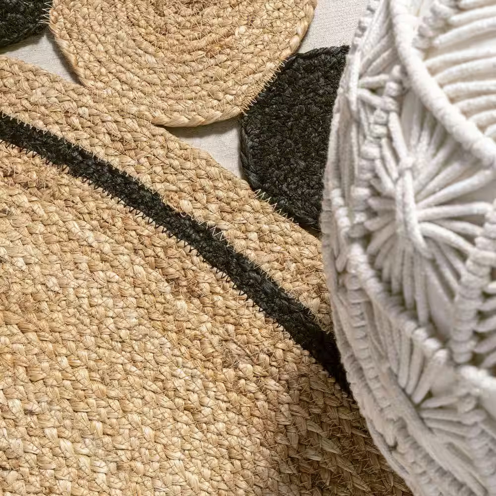 Aurora 2-Tone Jute Hippy Circle Medallion Black/Natural 6 Ft. round Area Rug