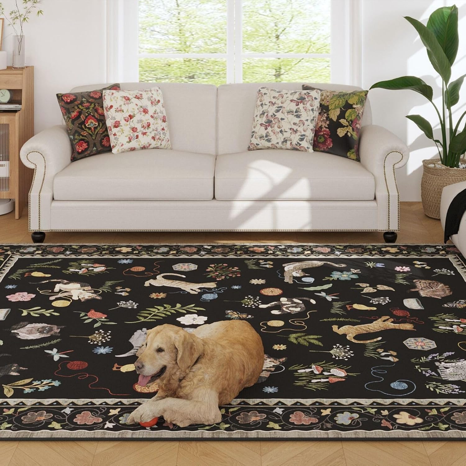 Boho Floral 5×7 Machine Washable Area Rug for Living Room & Kids Playroom