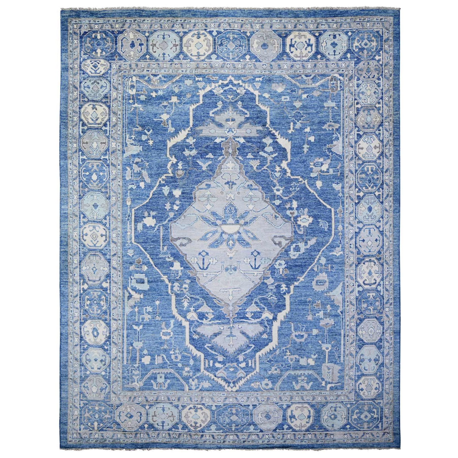11’9″ x 15’1″ Steel Blue Anatolian Village Inspired Wool Hand Knotted Rug R73666
