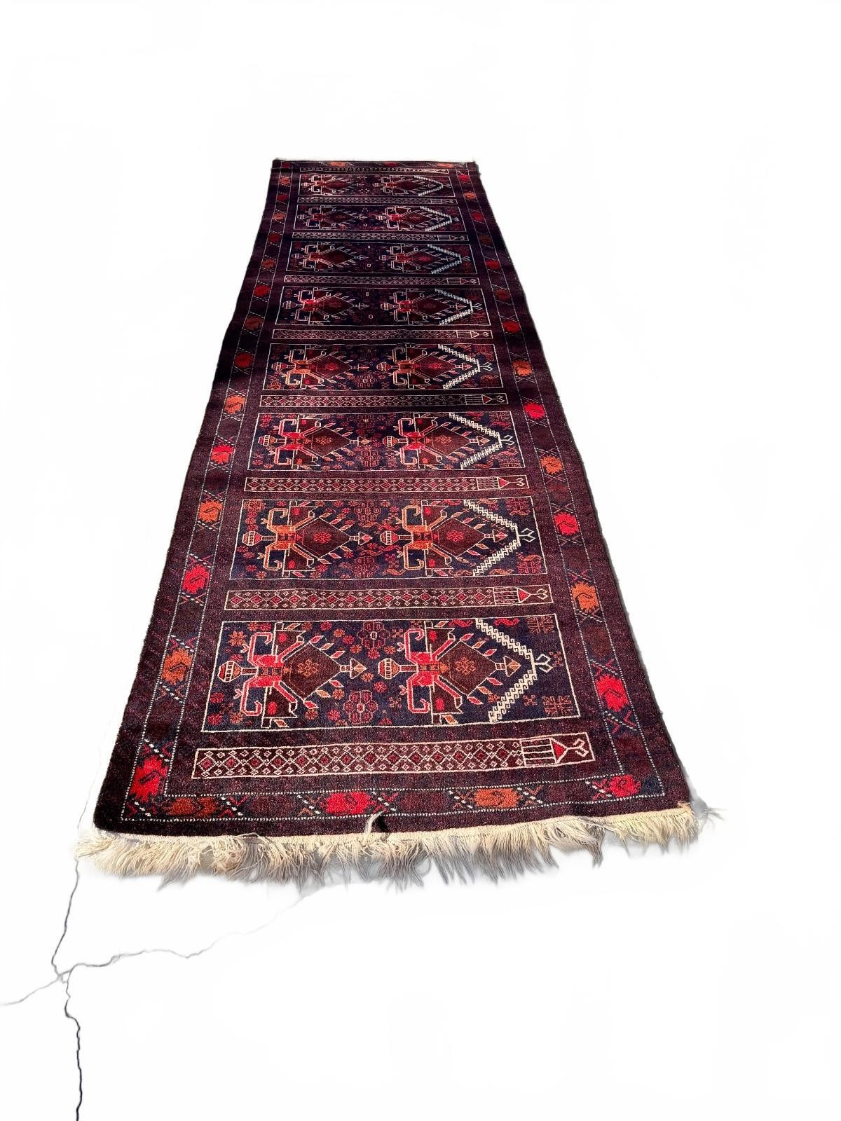 Vintage Hand-Knotted Central Asia Wool Runner Rug 3’5″ x 13’2″ Hallway Carpet