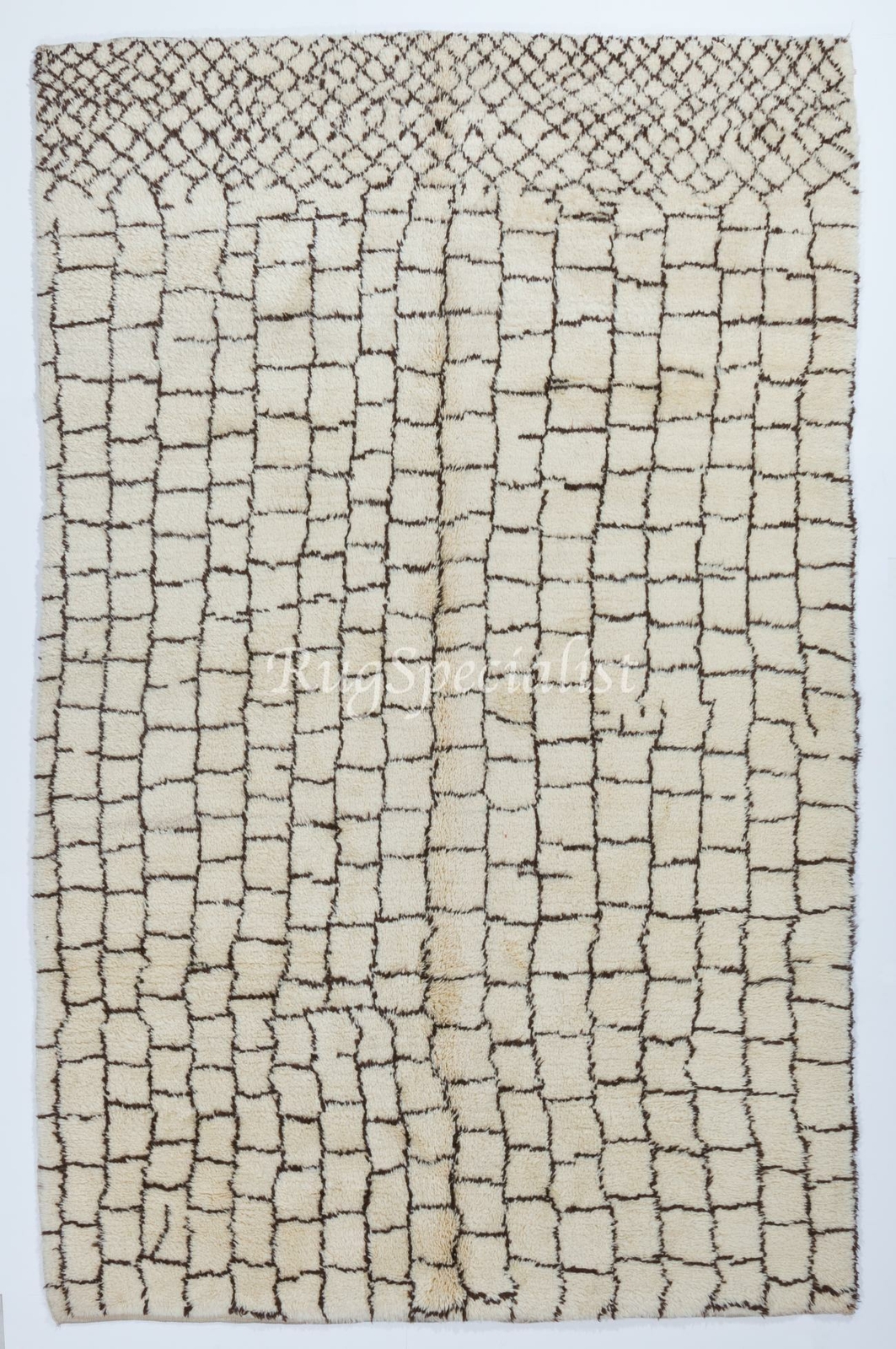 Hand-Knotted Moroccan Beni Ourain Tulu Rug Made of Natural Cream and Brown Wool