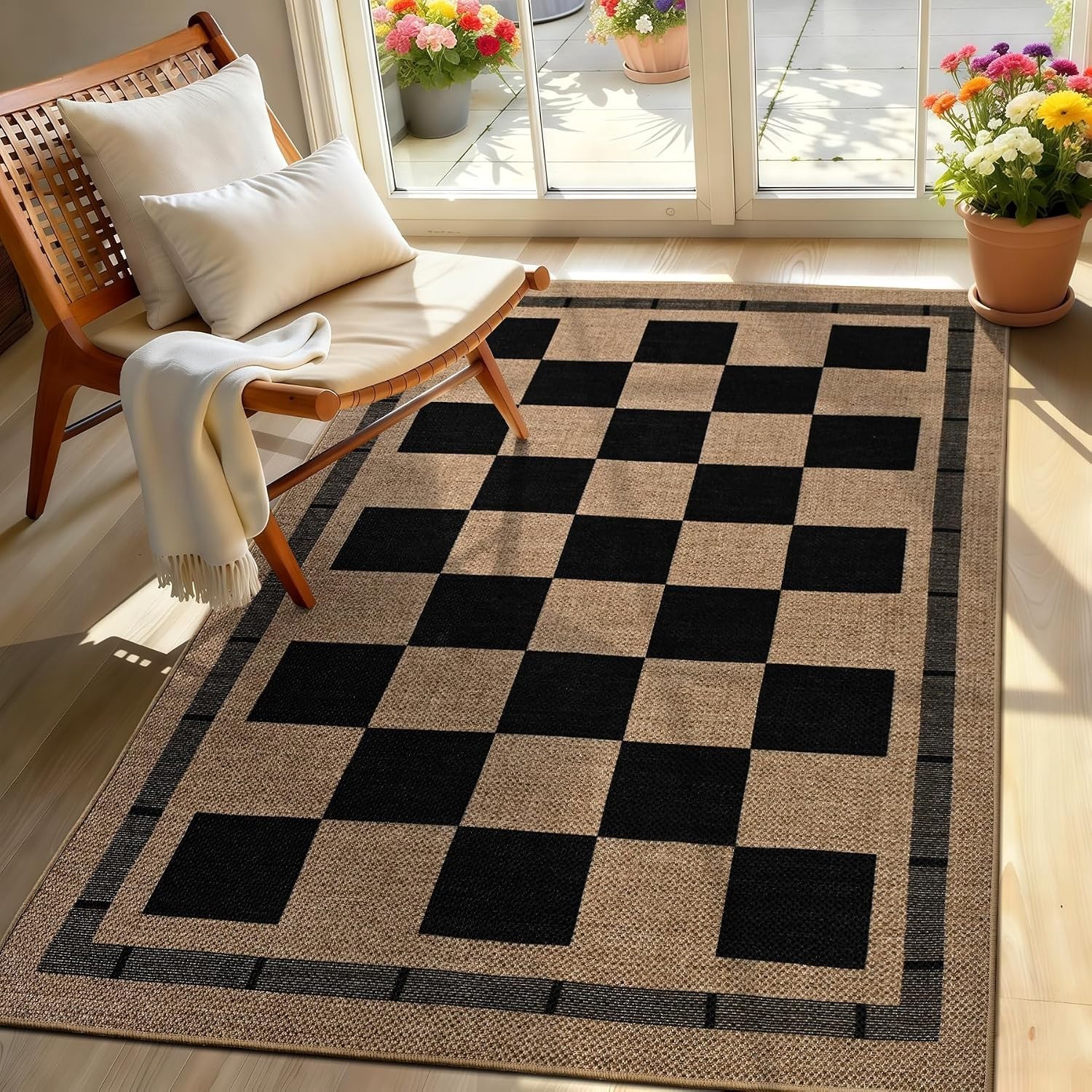 Durable 3×5 Outdoor Rug Geometric Pattern Easy to Clean for High Traffic Areas