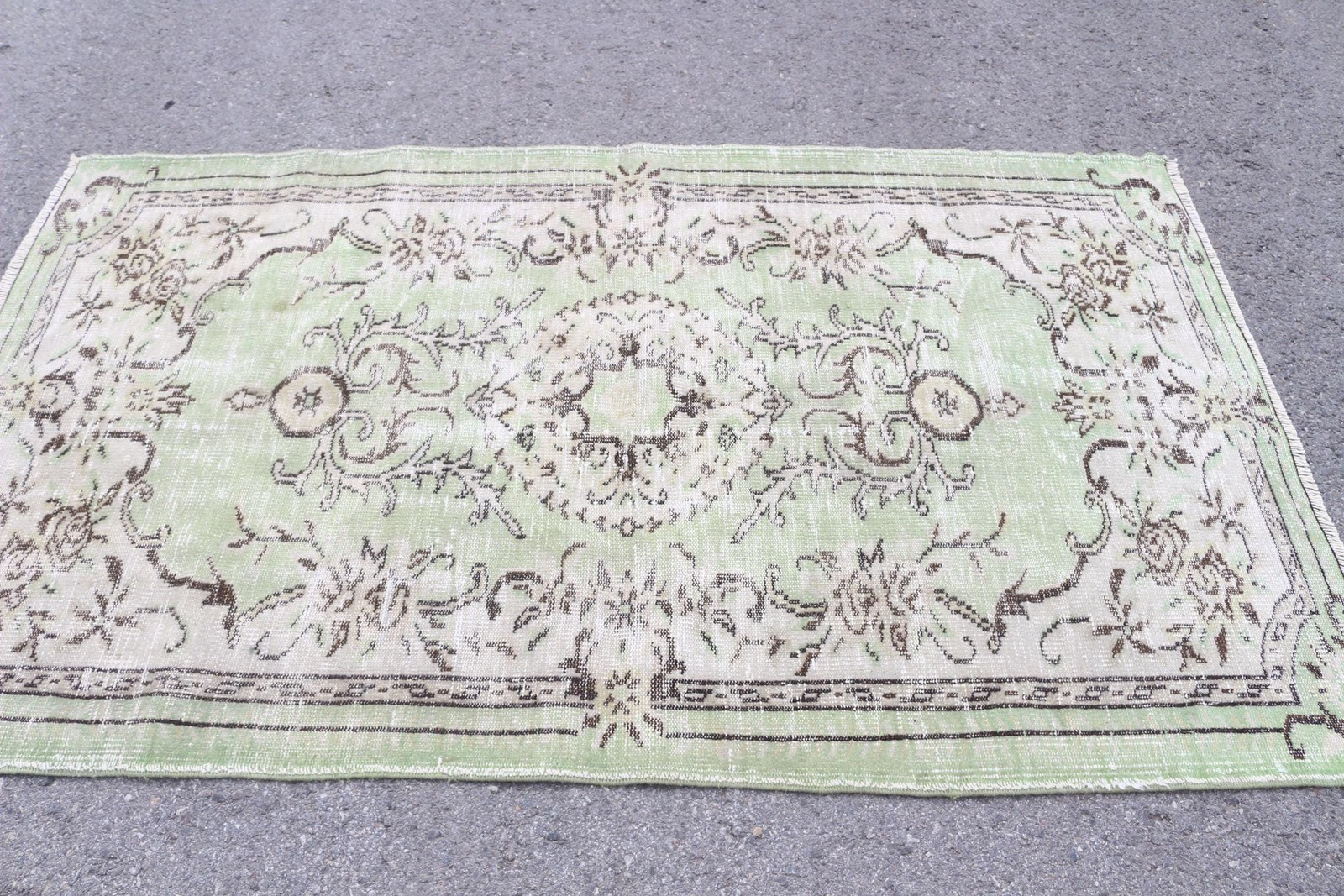 3,9×6,7 ft Area Vintage Rug, Green Handmade Turkish Rug