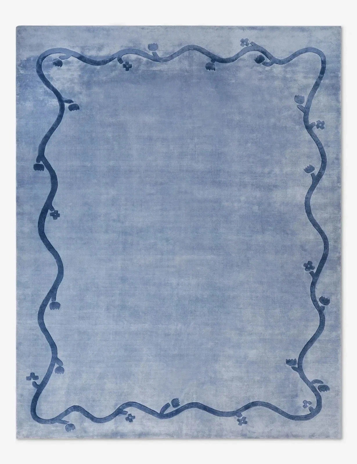 Hand Tufted Blue Wool Area Rug Modern Floral Border Handmade Living Room Carpet