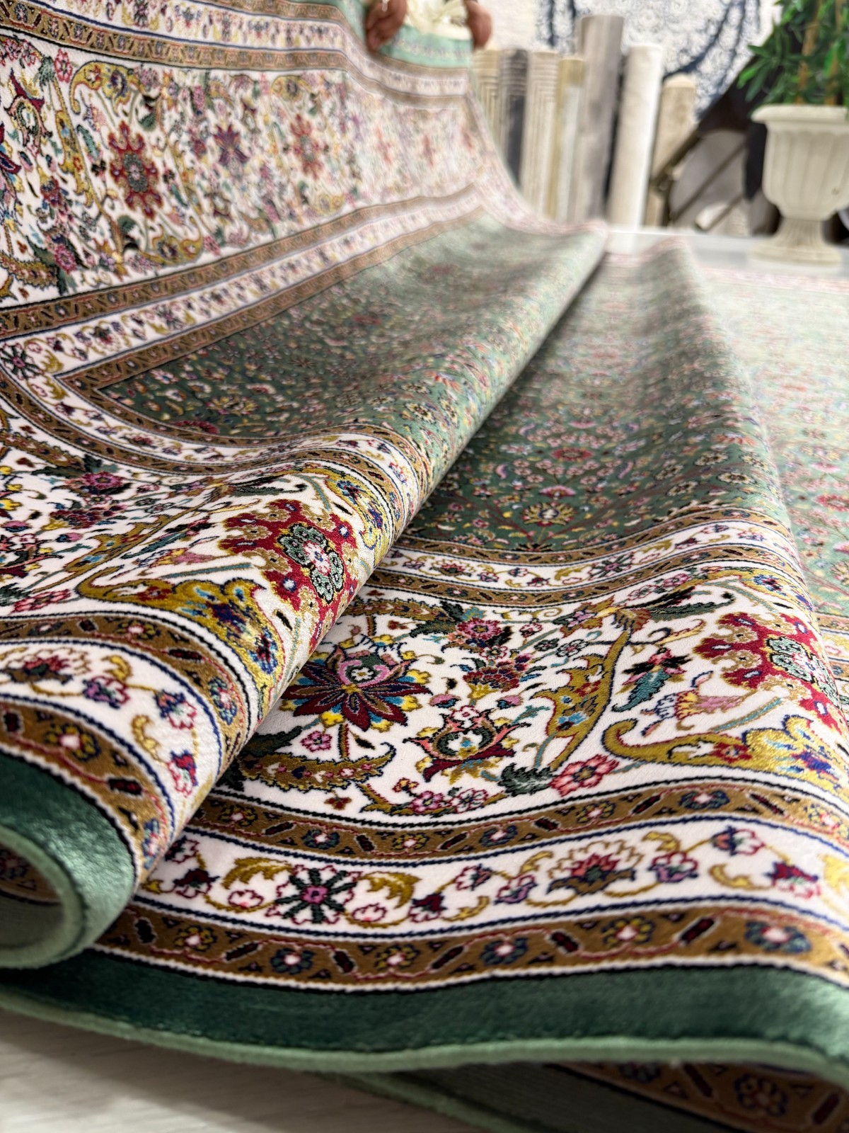 Turkish Silk Rug Green Oriental Floral Area Rug 5×8 7×10 8×11 10×14 ft