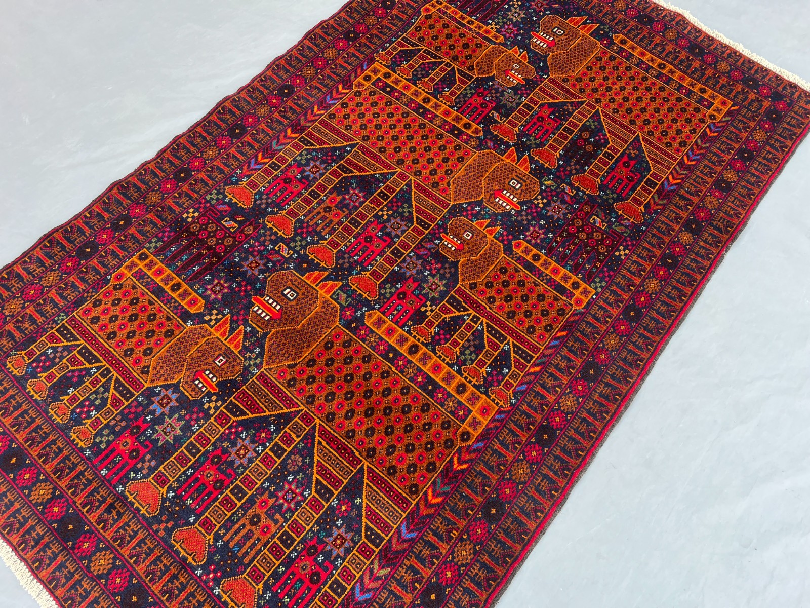 4×7 Vibrant Baluchi Pictorial Rug Afghan Wool Carpet Animal Tribal Folk Art Deco