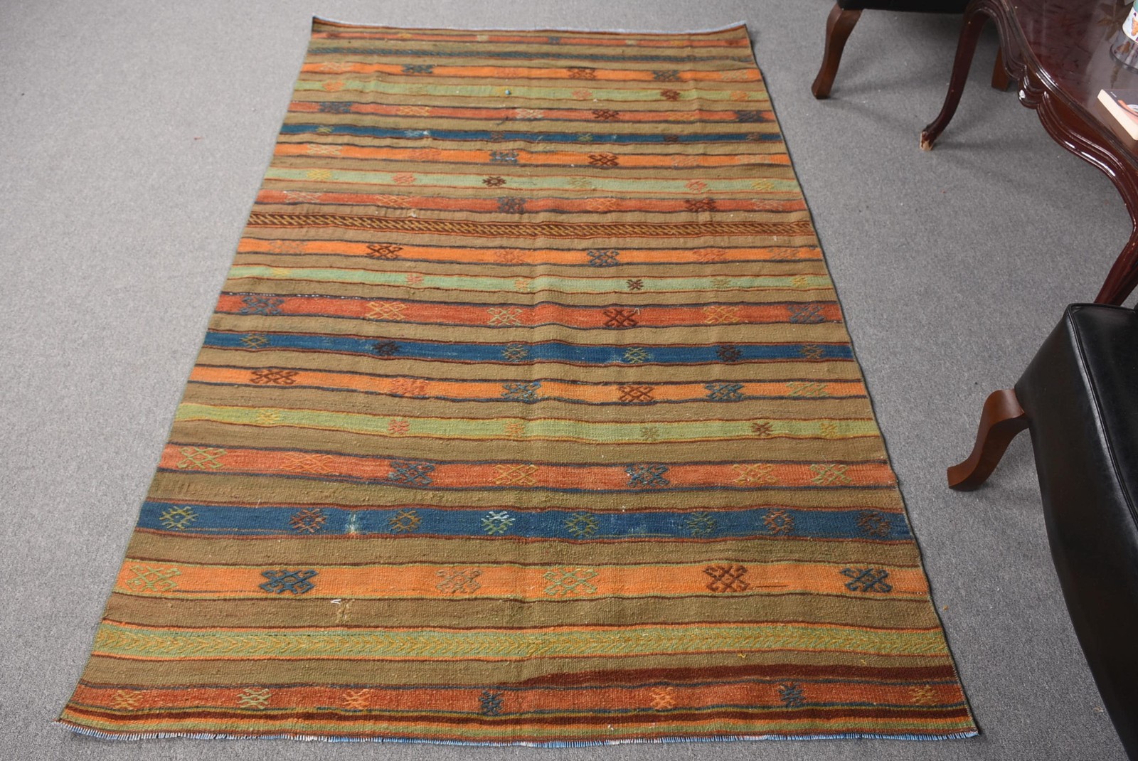 Turkish Area Rug 4,2×6,7 ft, Orange Plants & trees Vintage Wool Rug
