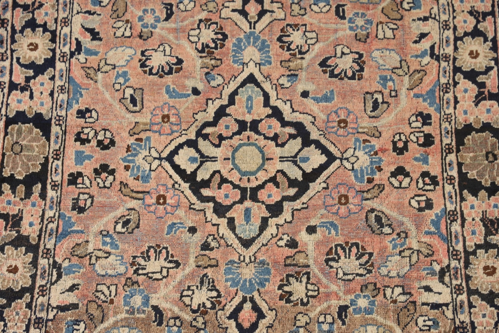 Antique Pink/ Navy Blue Floral Wool Hand-made Mahal Traditional Floral Rug 4×6