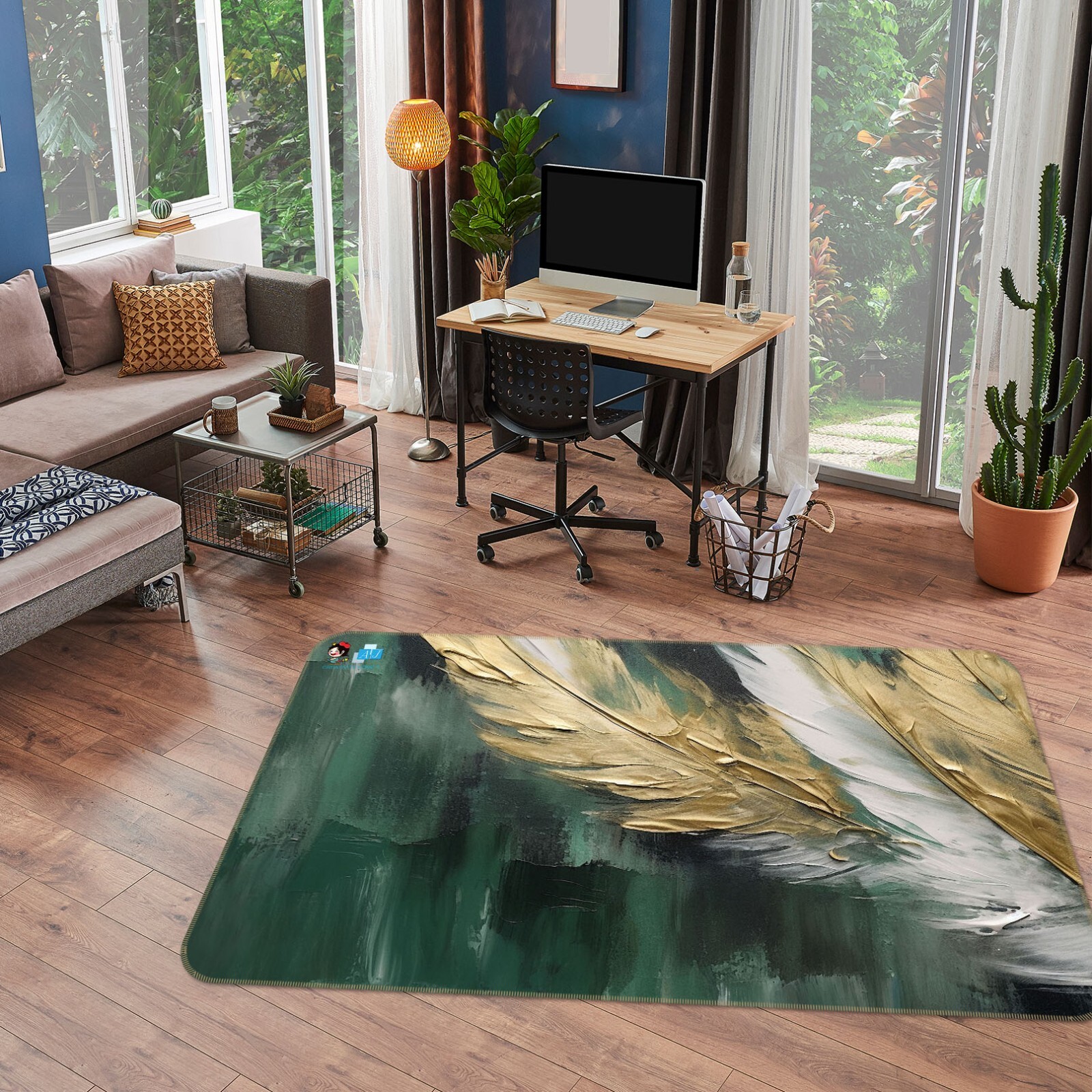 3D Oil Painting Feather K075 Non Slip Rug Mat Elegant Photo Carpet Panda