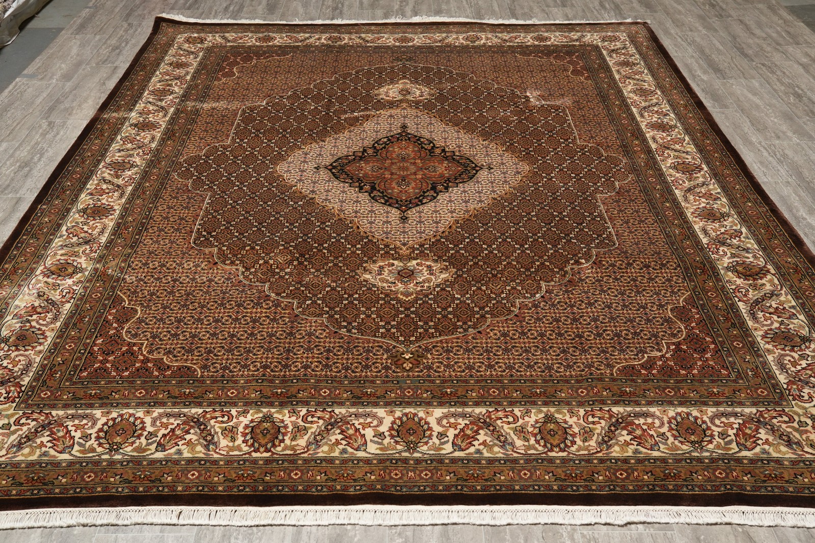 8 x 10 Dark Chocolate Brown Quality Area Rug Tabriiz Mahii Wool and Silk #F-4460