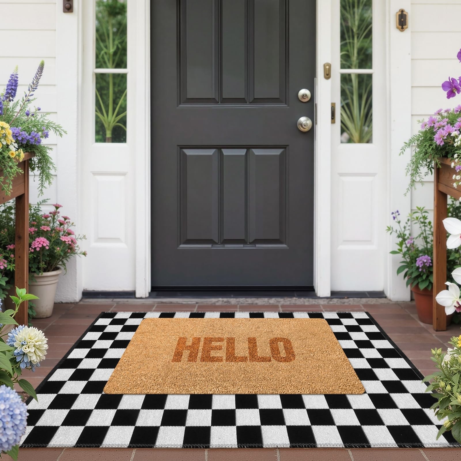 Checkered Rug, 2×3 Ft Black and White Moroccan Checkerboard Rug Washable Cott