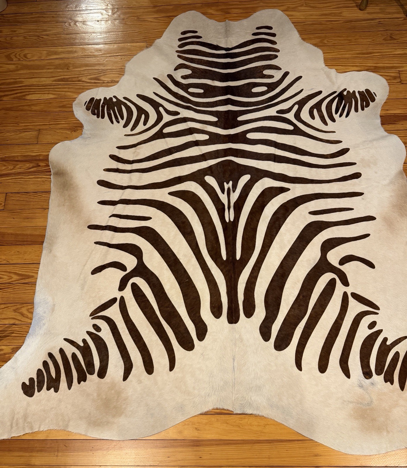 Linon Zebra Print On Cowhide Rug 77” X 30” Brazil EUC