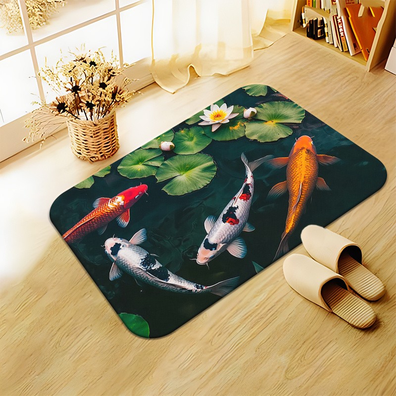 1pc, Traditional Japanese Koi Fish Lotus Flower Design Door Mat Floor Mat ❀