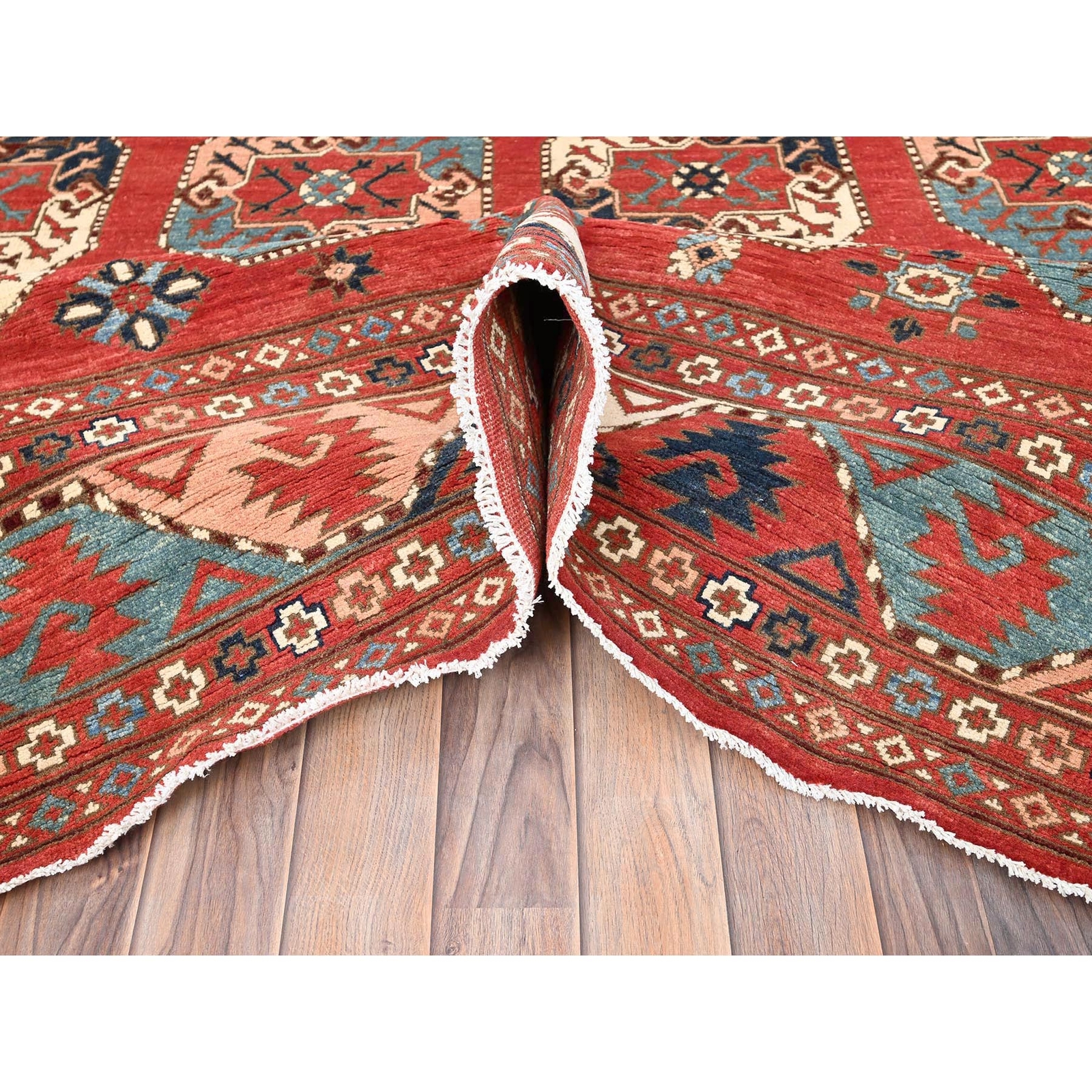 8’2″x9’10” Red Hand Knotted Afghan Special Kazak Pure Wool Oriental Rug R85416